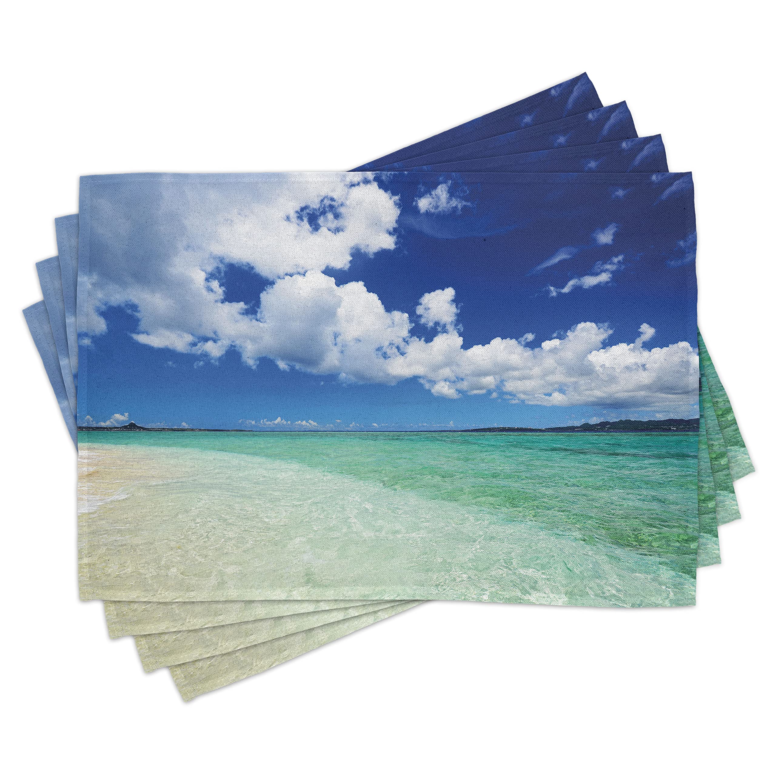 ABAKUHAUS Tovagliette In Tessuto Lavabili Con Delfino E Pesce, Set Da 4, 45x30 Cm, Blu E Grigio - 3