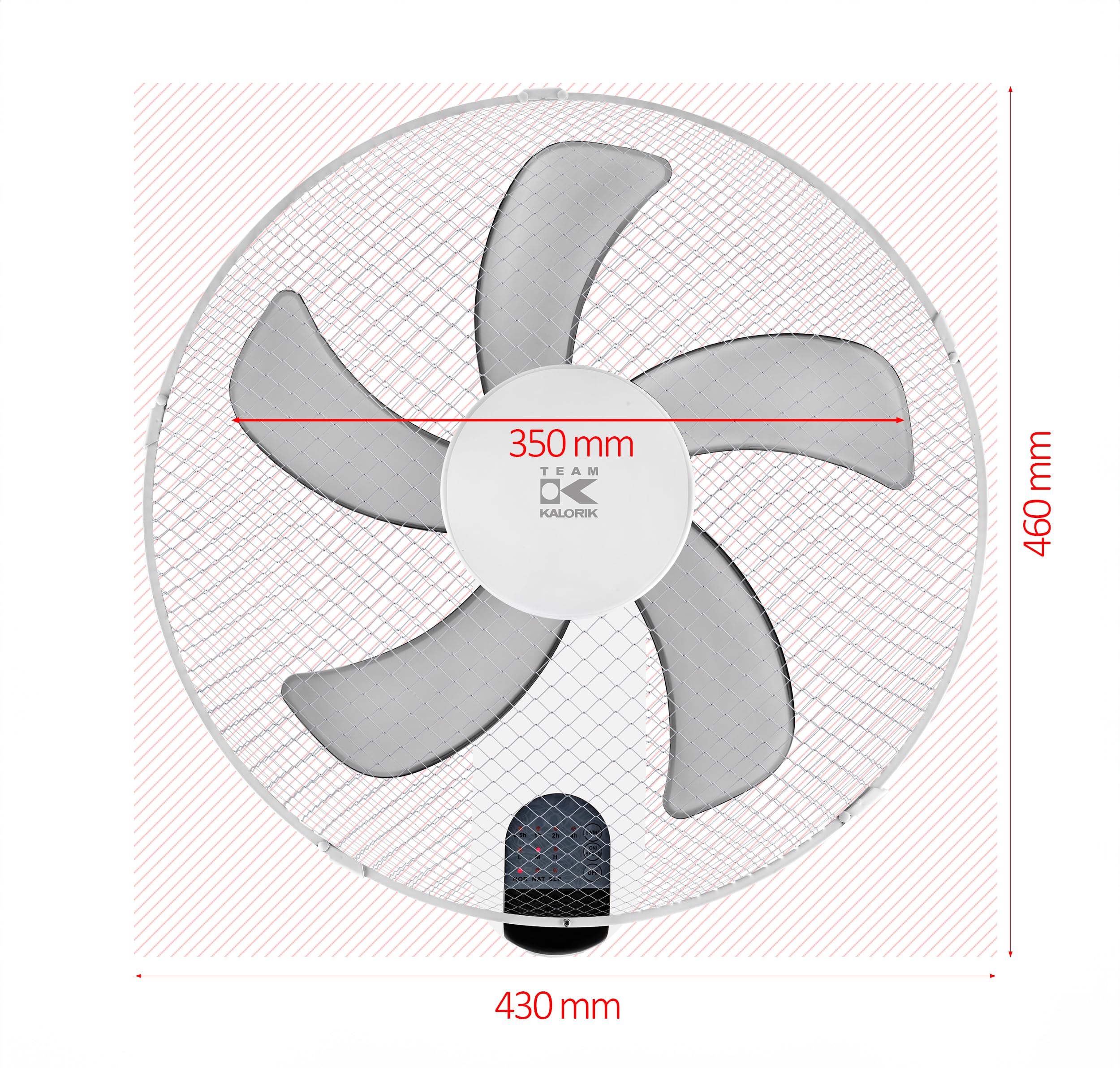 KALORIK VT1050 Leiser Wandventilator – 45W Platzsparender Wand-Deckenventilator mit 90° Oszillation, 7,5h Timer, Touch-Bedienfeld, 35cm Propeller, Weiß