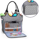 YARWO Yarn Storage Tote Bag, Knitting Bag for Yarn Skeins, Knitting Needles and Knitting Projects, Knitting and Crochet Tote Bag with Accessories Pocket for Crochet Hooks or Other Knitting Supplies, Gray with Arrow (Bag Only Patent Pending)