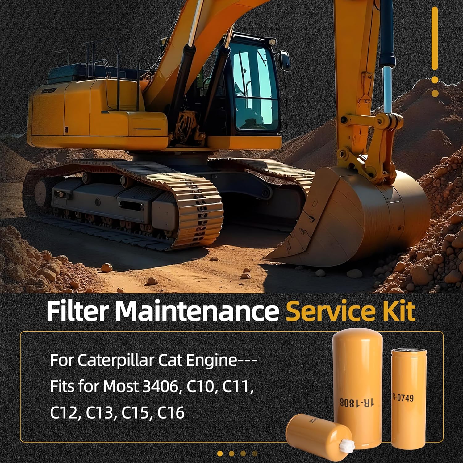 1R-1808 1R-0749 256-8753 Filter Kit (Set of 3), Fuel Filter/Oil Filter/Fuel Water Separator for Caterpillar Cat Engine, for Most 3406, C10, C11, C12, C13, C15, C16