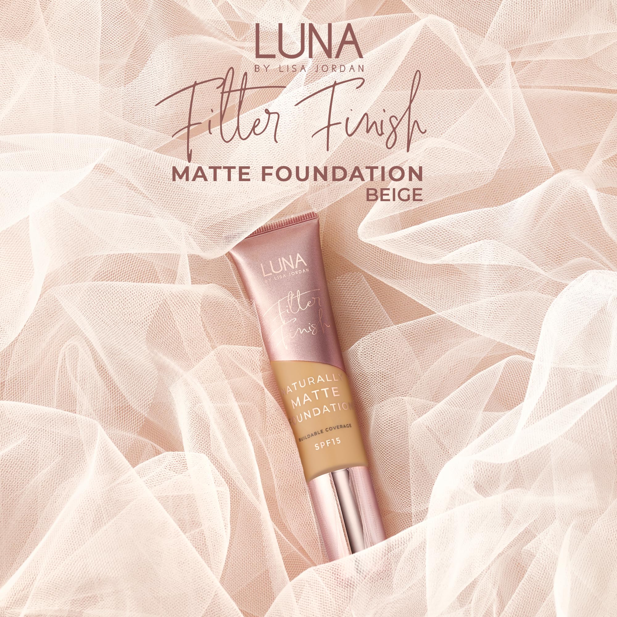 LUNA Matte Foundation in BEIGE Shade, Contains Vitamin E and SPF15, Oil-Free Face Foundations with Golden, Olive Undertone - Image 2