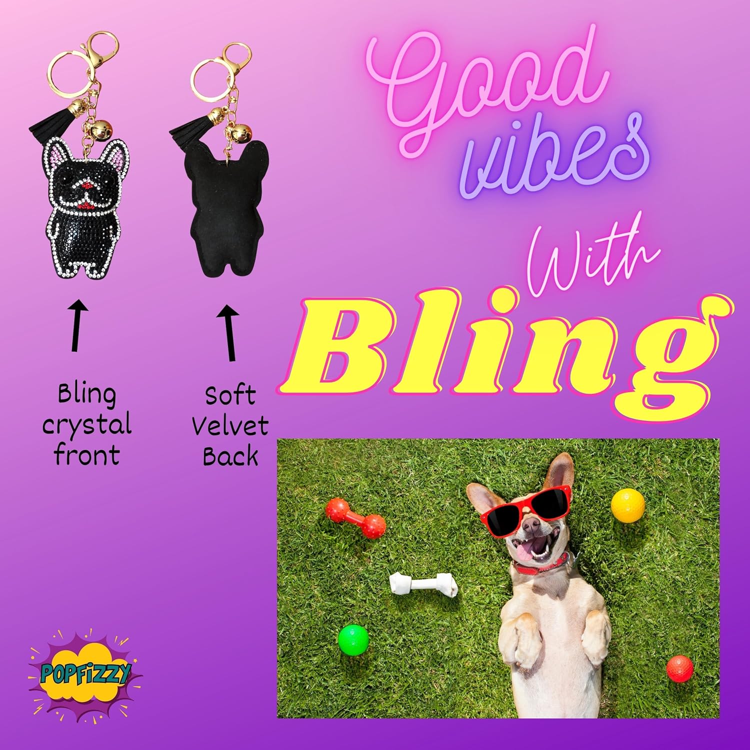 Popfizzy Bling Keychain Accessories for Women, Rhinestone & Cute Purse Charms for Handbags - Image 3