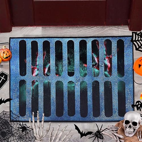 Tapete de Halloween para puerta al aire libre, ilusión 3D de Halloween, tapete de alcantarillado delantero, tapete de terror antideslizante para