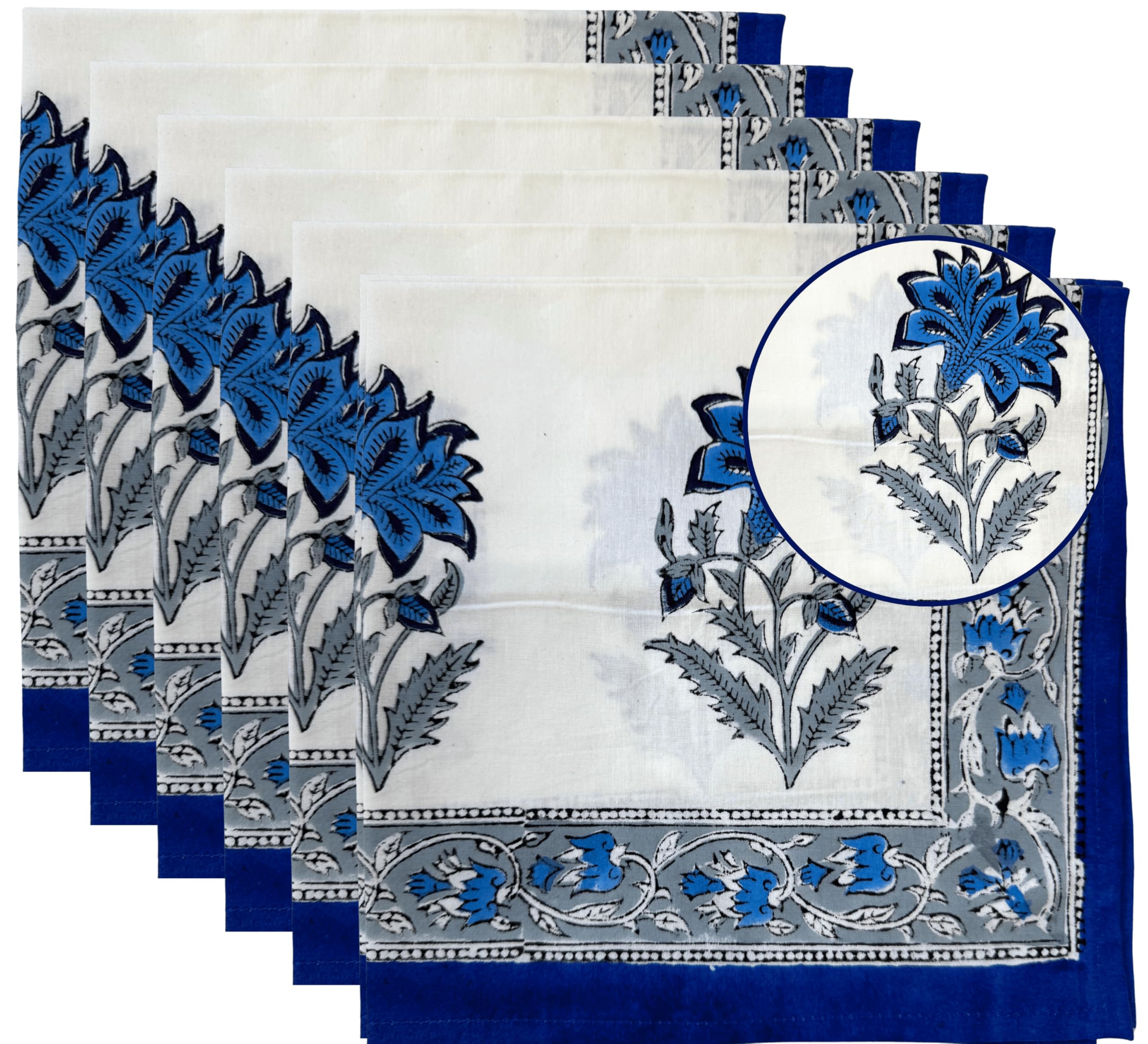 Juego de 6 servilletas de tela de algodón de alta calidad, reutilizables, lavables, perfectas para cenar, bodas y eventos (azul 4, 45,7 x 45,7 cm)