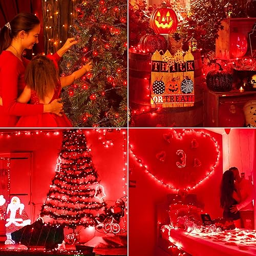 Miniatura 6 de hopolon Mini tira de luces rojas de Navidad, juego de 2 unidades, 50 unidades, 13 pies, bombillas incandescentes, mini tira de luces impermeables
