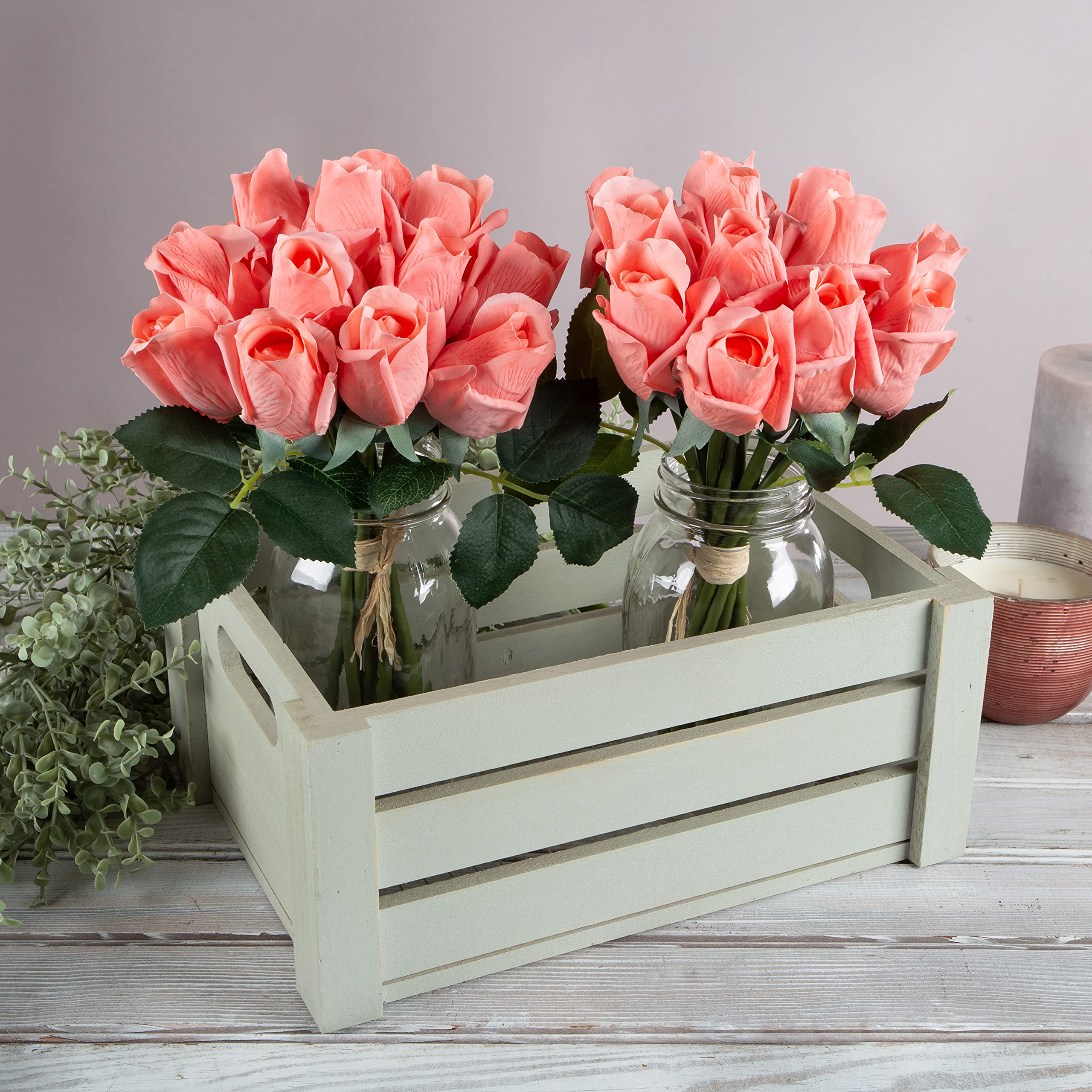 Pure Garden Rose Artificiali U2013 Set Di 24 Fiori Finti Real Touch Da