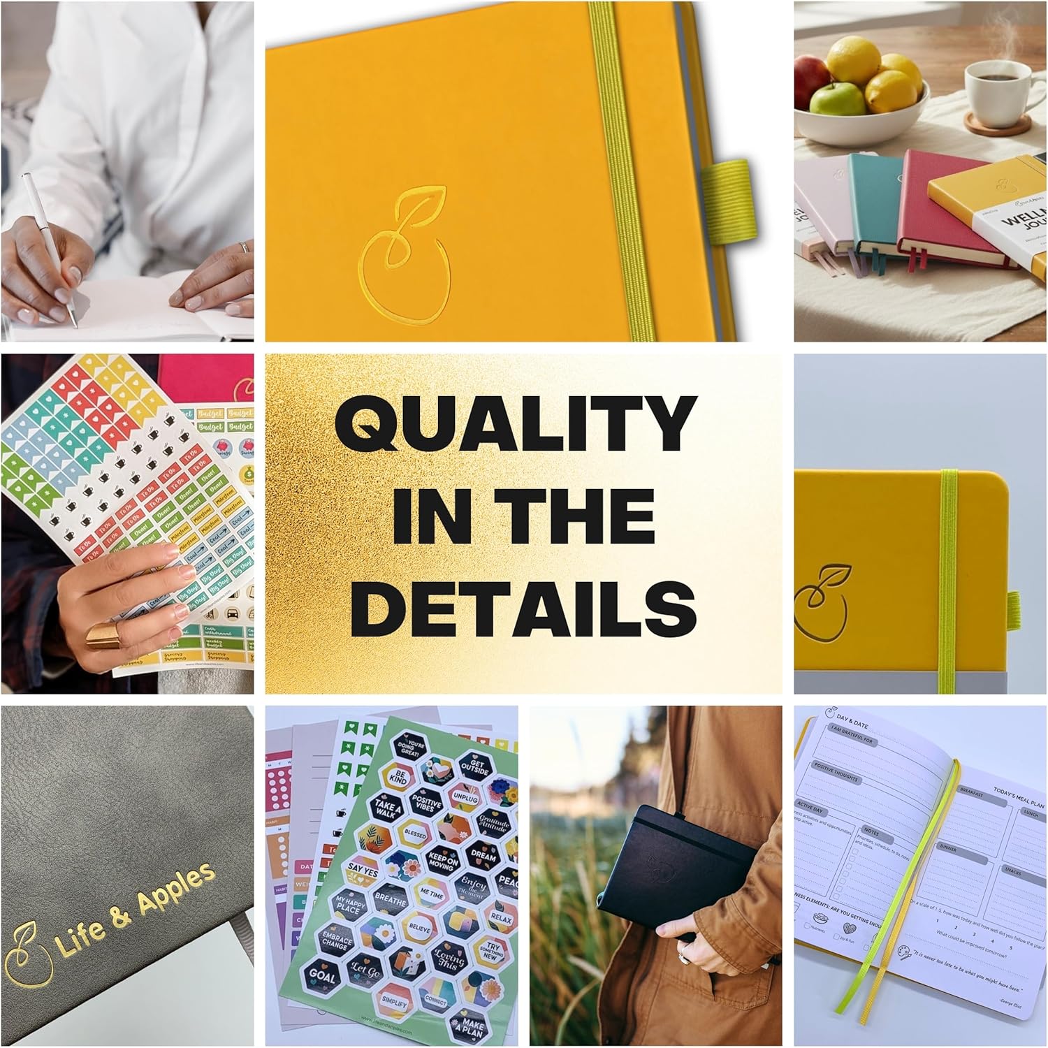 Life & Apples Daily Wellness Journal - Guided Journal & Planner for Wellbeing, Gratitude & Healthy Routines | Food & Fitness Journal, Habit Tracker, Weight Loss Diary | Undated A5 Yellow
