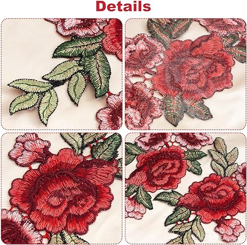 Miniatura 6 de 4 piezas de flores de peonía bordadas, apliques para coser para planchar en ramo bohemio para vestido de boda, ropa, jeans, sombrero, chaquetas,