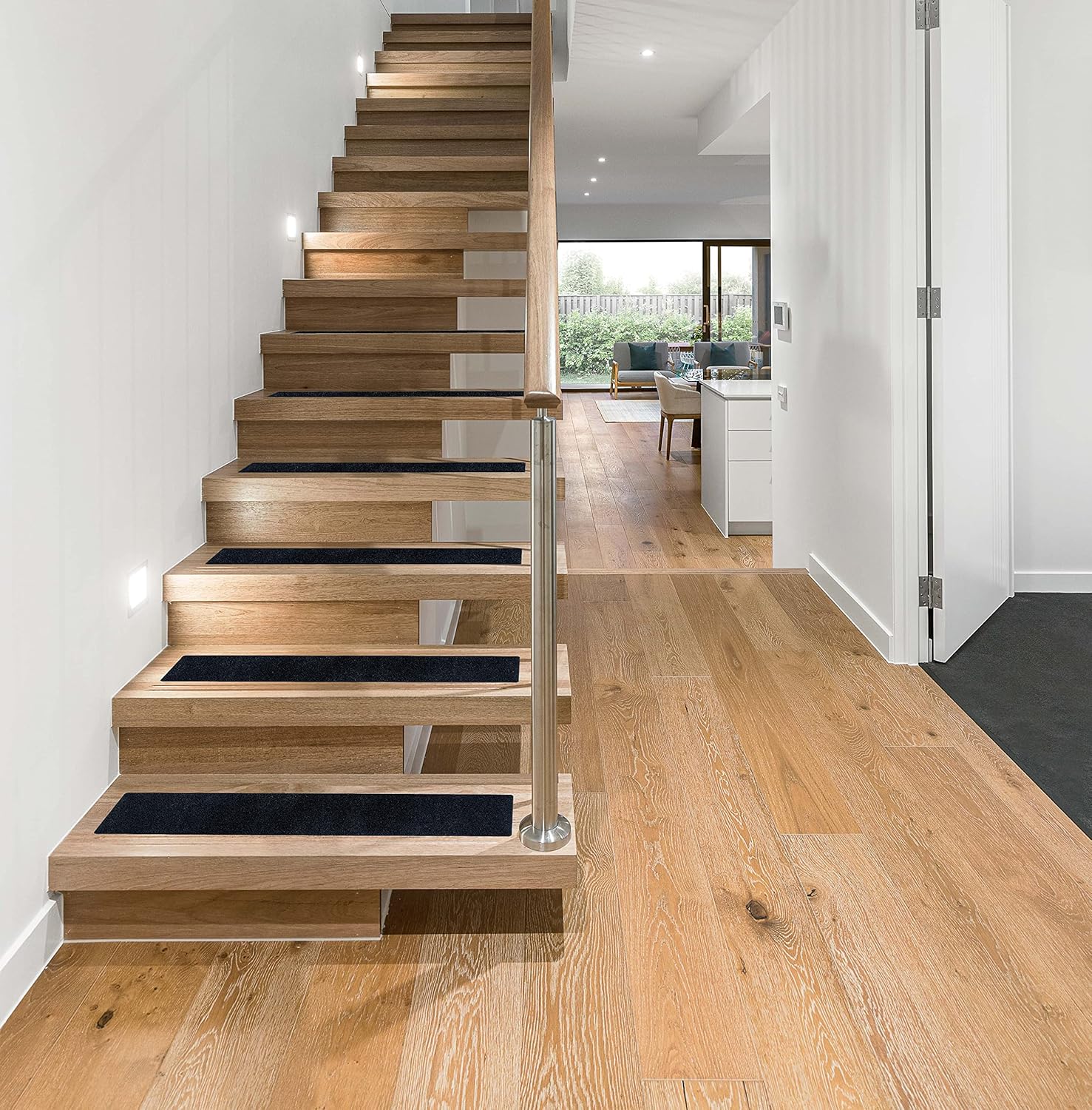 linconson 15 Pack | 6” x 30” | Black Outdoor Slip Resistant Stairs Tread Grip Tape Anti Slip Strips | Easy Install Roller Included