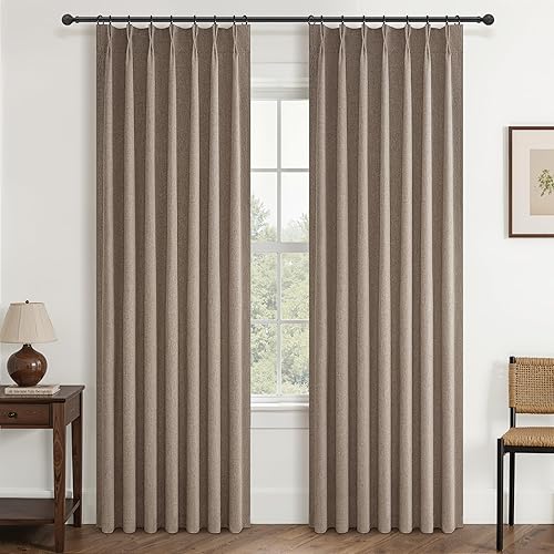 Miniatura 26 de Cortinas opacas térmicas 100% de 84 pulgadas de longitud, juego de 2 paneles para dormitorio, cortinas de ventana de lino con pinzas plegadas con