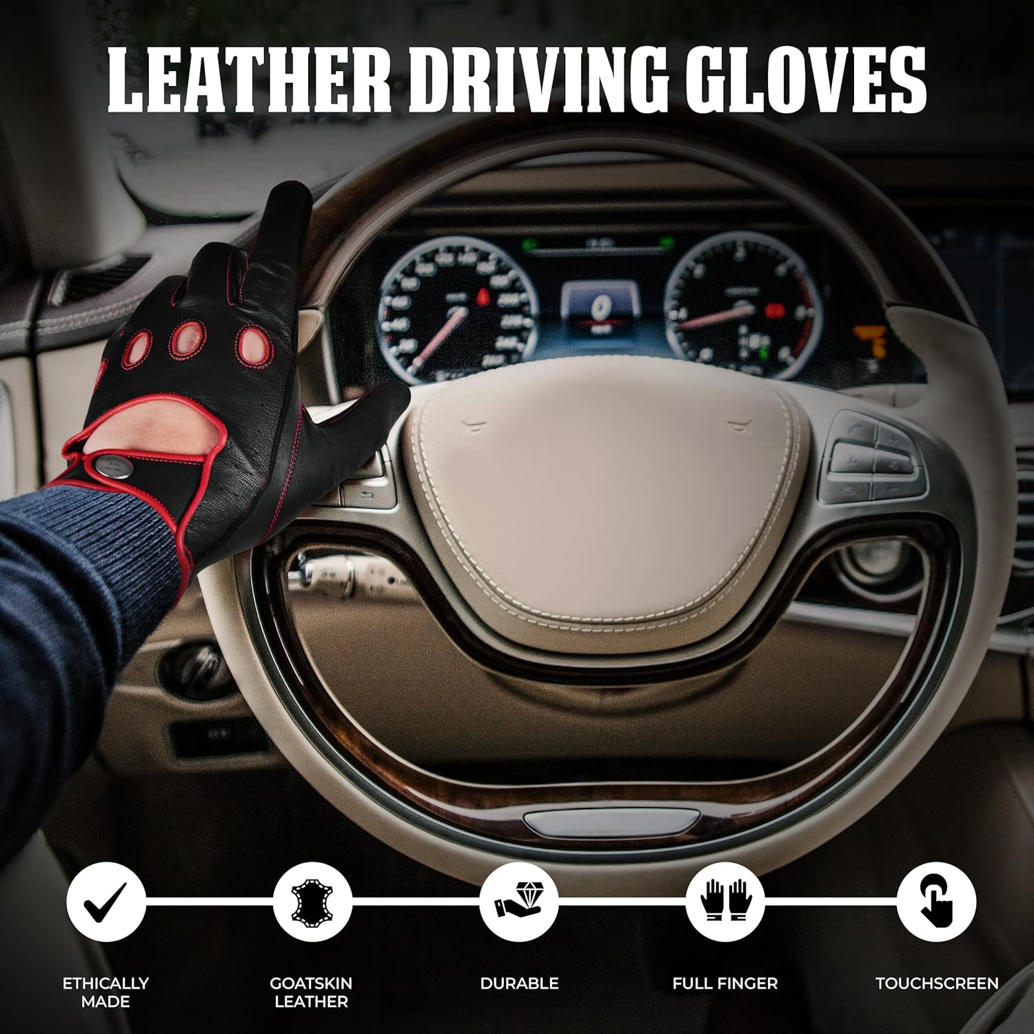J.A.G. Leather Driving Gloves - Full Finger Touchscreen | Riding | Cowhide Motorcycle Gloves for Men and Women, Cycling Unlined Men's Driving Gloves - Image 6