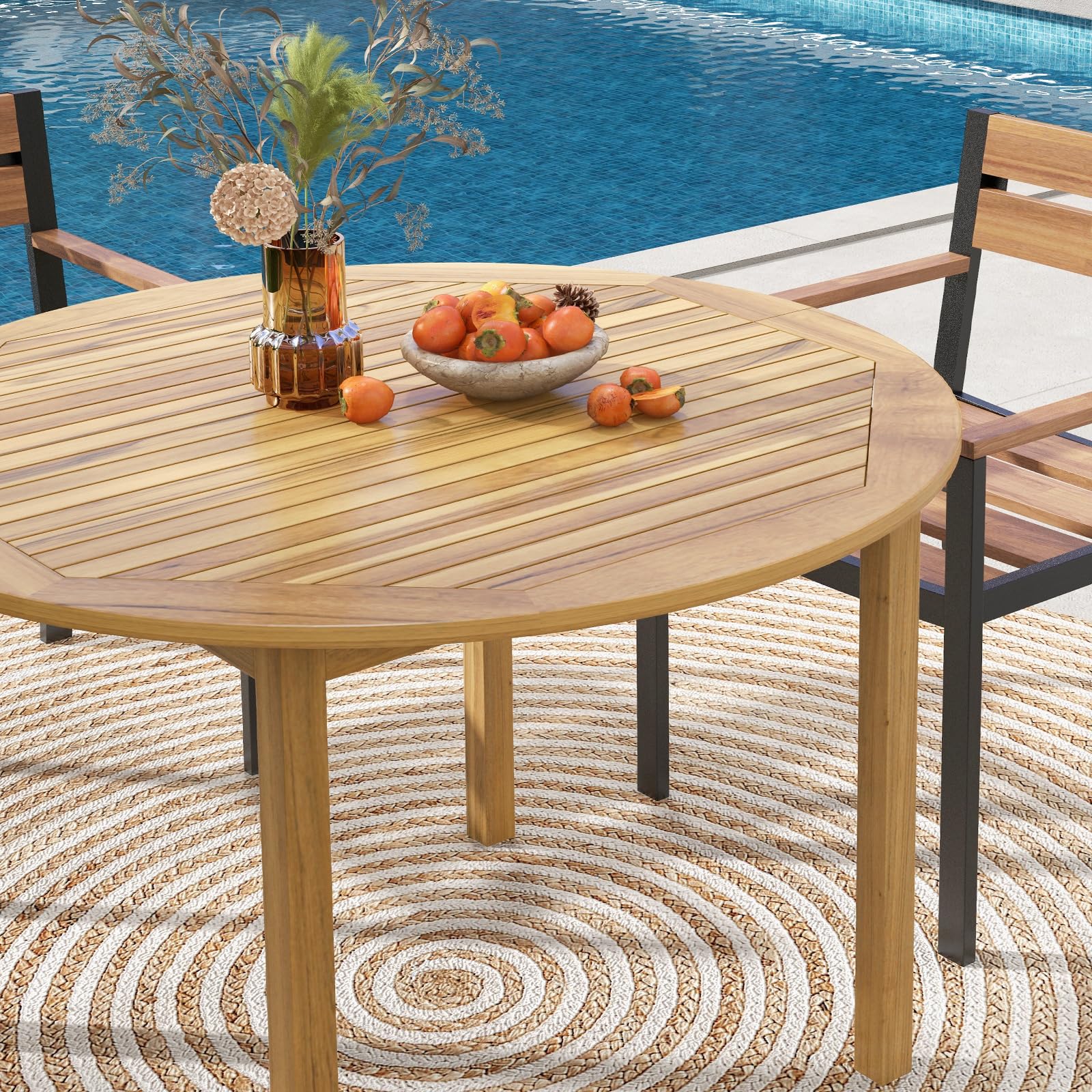 COSTWAY Tavolo da Pranzo Rotondo Giardino, in Legno di Acacia, per 4 Persone, Tavolo Pranzo per Esterno e Interno, Portata 75 kg, 100 x 100 x 75 cm