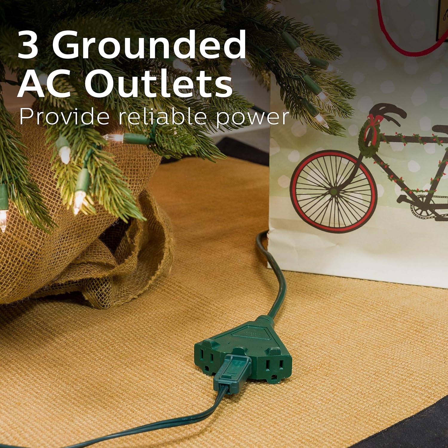 Philips 25 Ft Outdoor Extension Cord, 3 Outlet Block, Use in Garage, Shed, Office or Home, Green, SPS1037GF/27