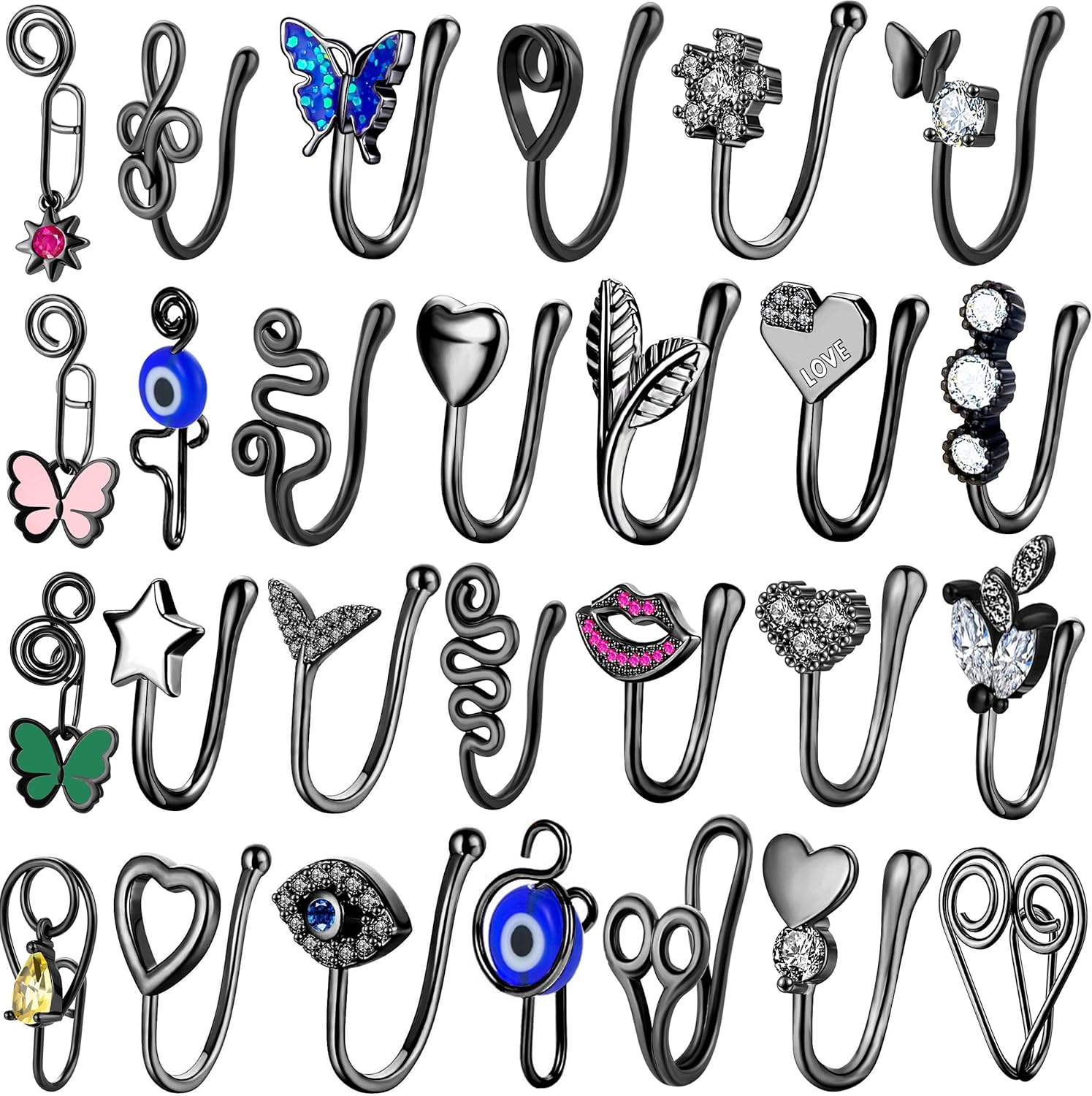 SEENI Fake Nose Ring Ear Cuff Clip on Helix Cartilage