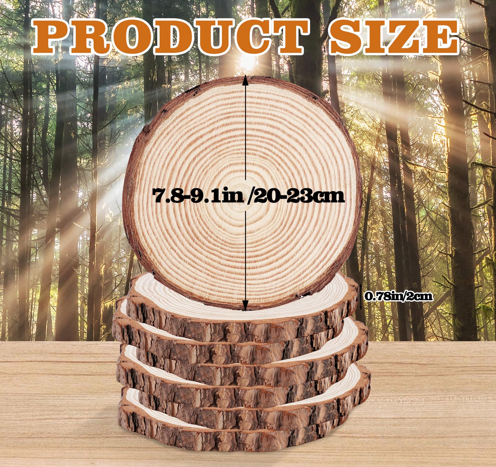 16er Set Holzscheiben 20 cm Durchmesser, Baumscheiben Naturholz mit Rinde, 15 mm Dick, Runde Holzscheiben zum Basteln, Ungebohrt für DIY, Lasergravur, Hochzeit, Tischdeko & Holzscheiben Deko