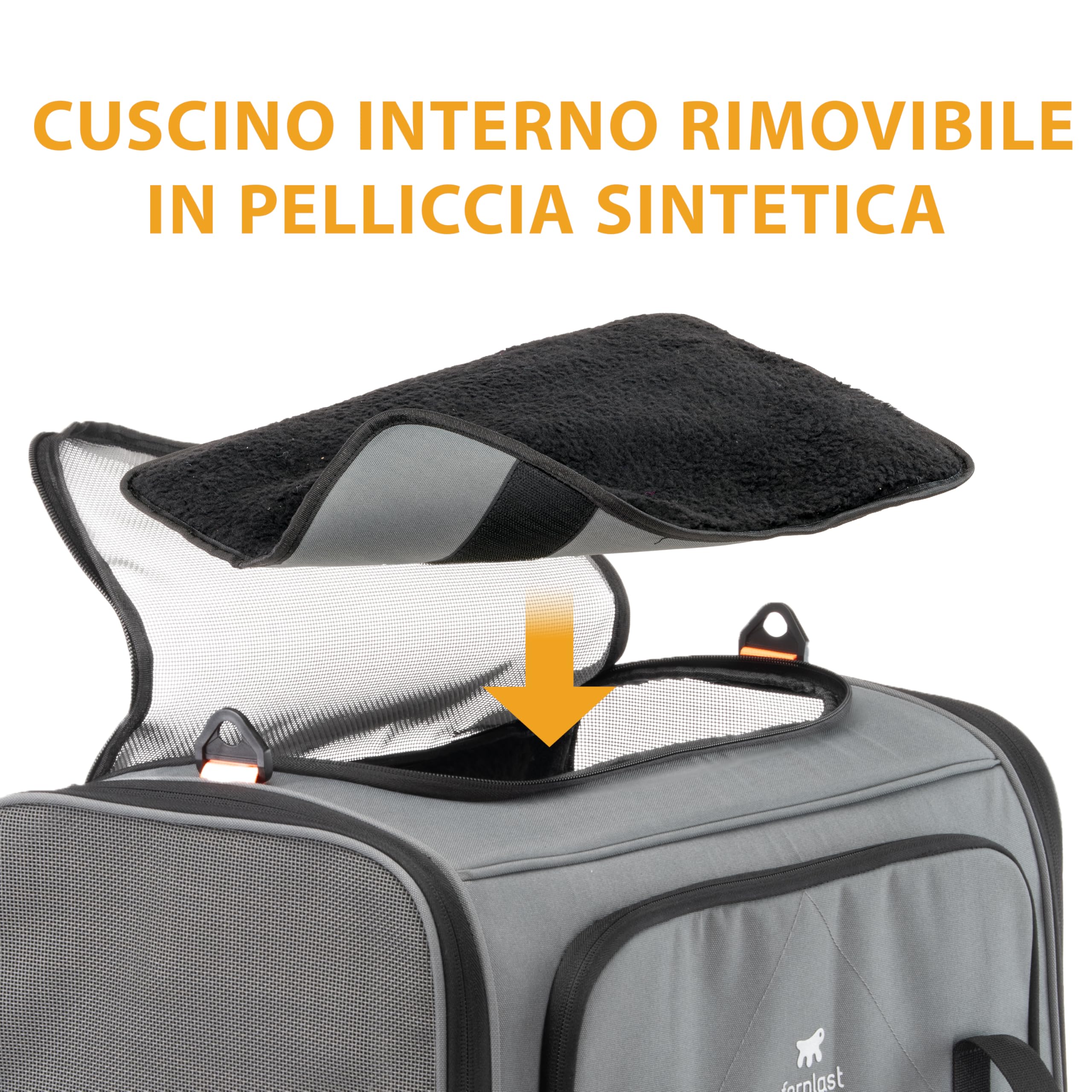 Ferplast Trasportino Gatto VOYAGER CARRIER, Trasportino per Cani, Manici e Tracolla Regolabili, Cinghia di Sicurezza, Doppia Apertura laterale, con Cuscino, Max 15 Kg, 50x35x37h cm, Grigio