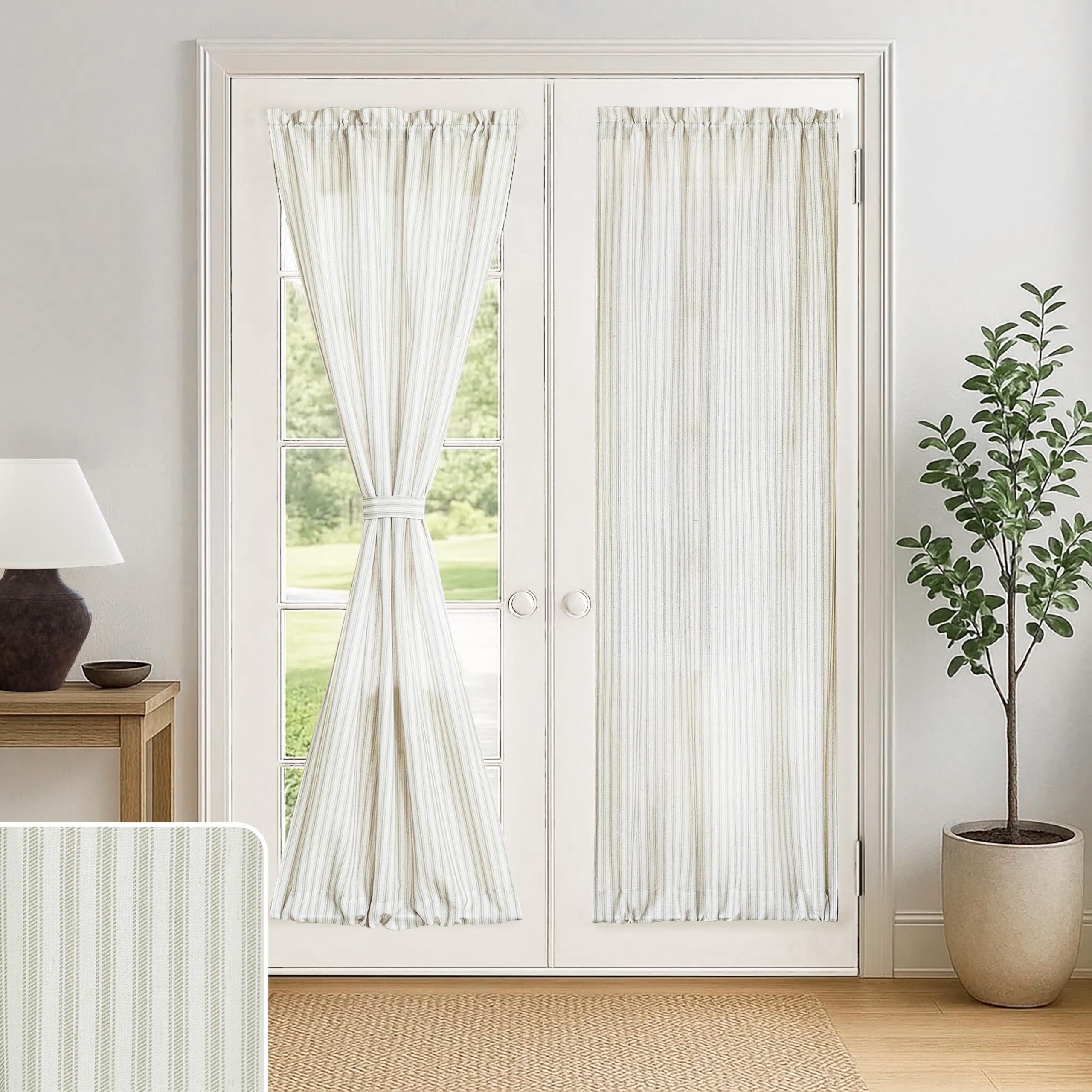 Striped Beige Door Window Curtain for Glass Window 72 Inch Length
