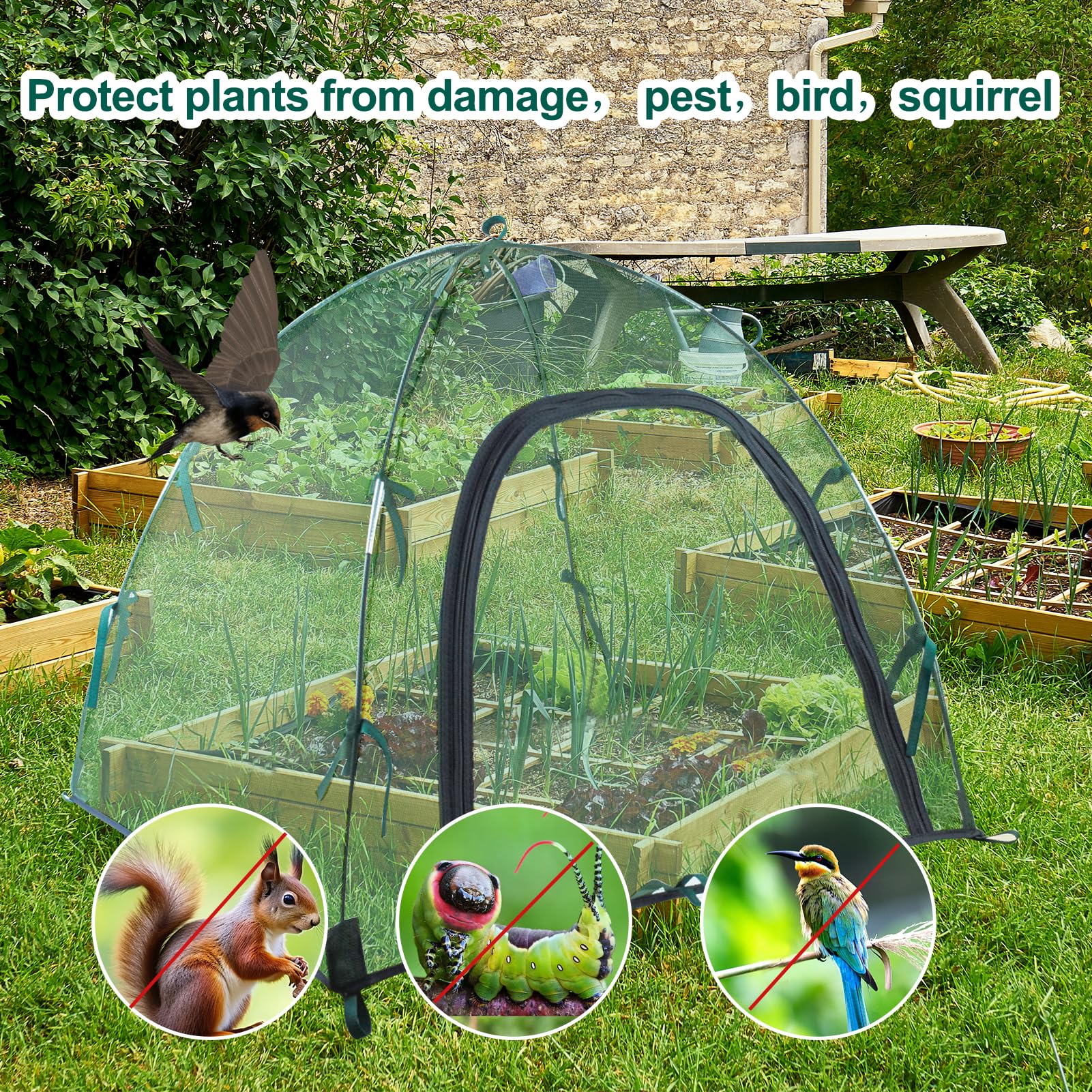 2pack Pest Guard Cover,22.8x22.8x22.8 Inches Garden Mesh Plant Cover Insect Bird Barrier Netting Mesh Outdoor Mesh Plant Enclosure Plant Tent Cover Pest Protection Guard for Fruit Vegetables - 4