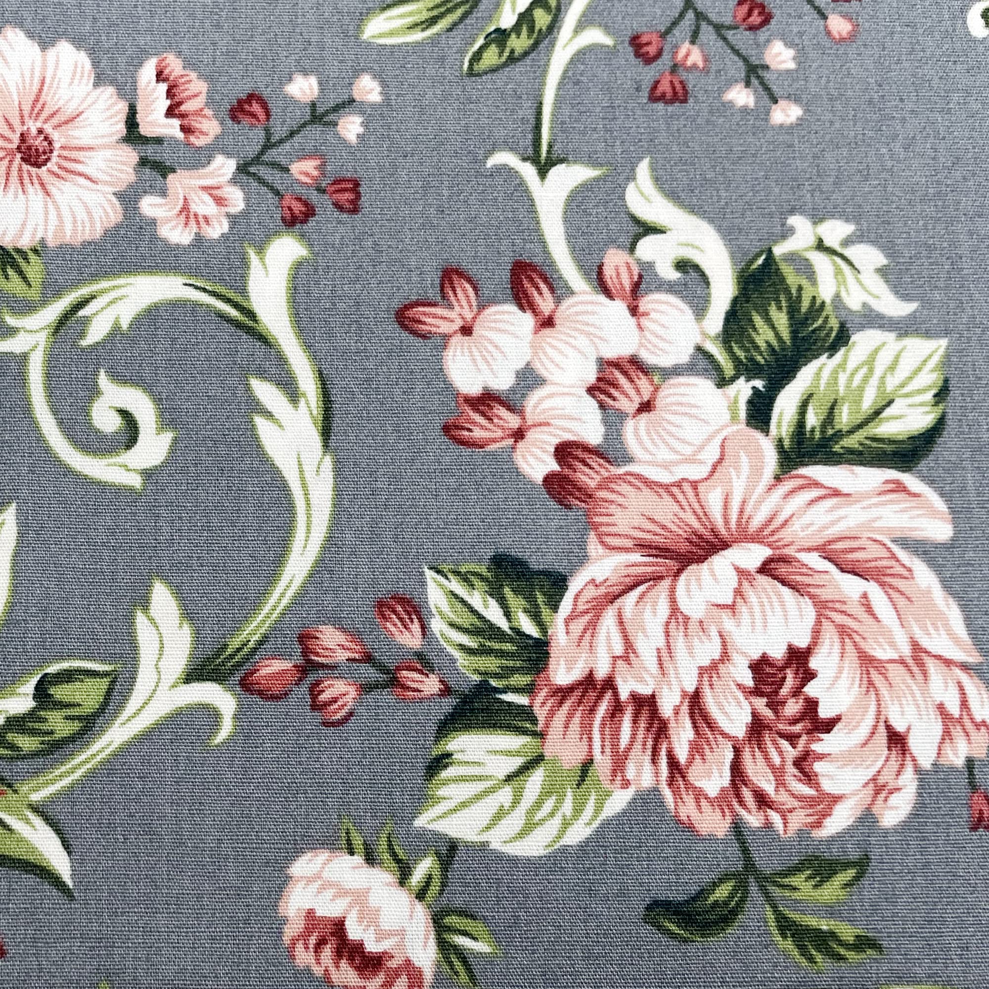 Wholesale Fabrics Grey Cotton Fabric - Pink Roses Floral On Silver - Craft Fabric Material Metre, 44'' Wide, (Cp0924-Silver)