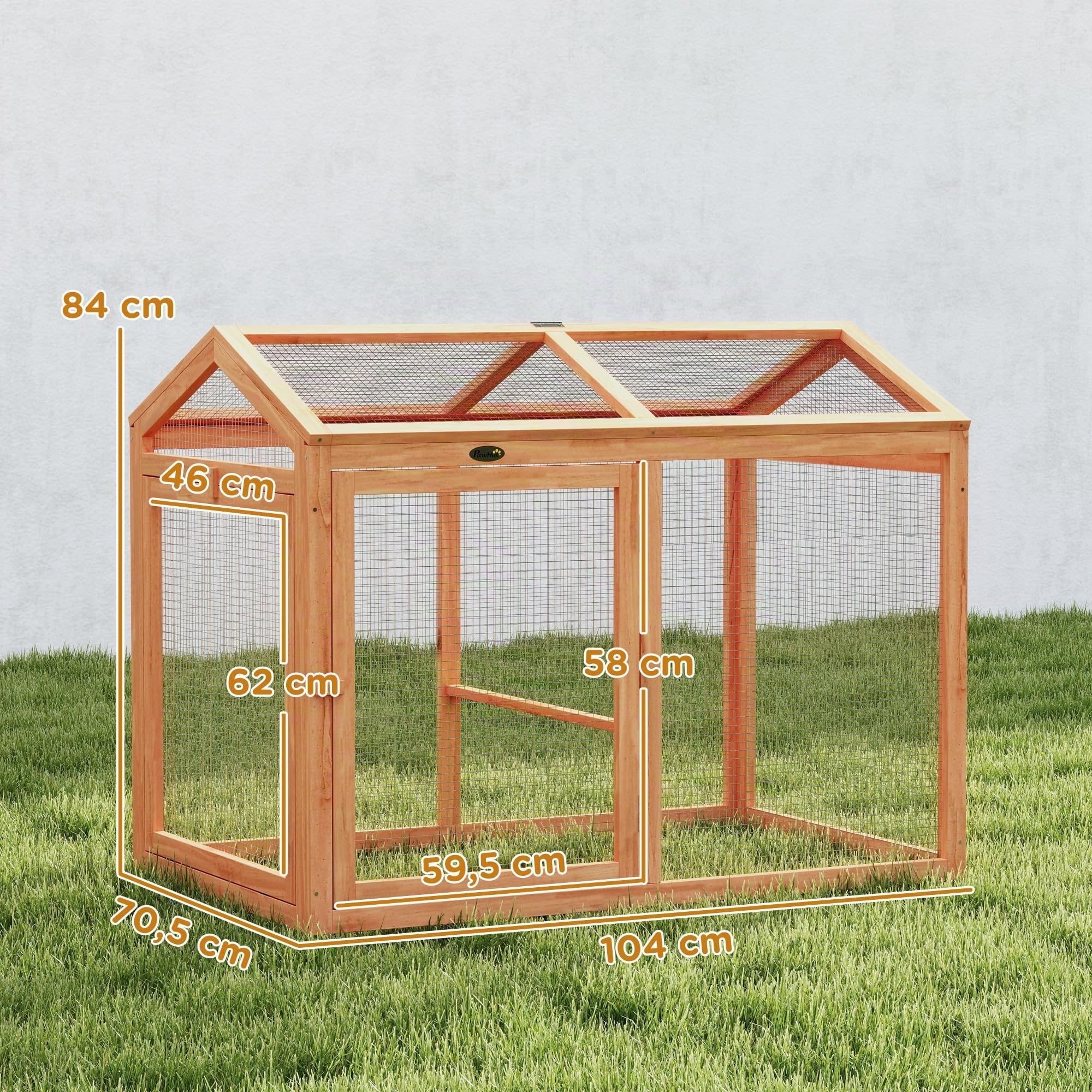 PawHut Enclos Poulailler Combinable 2 Poules 104 x 70,5 x 84 cm Orange | Bois Naturel, Parc Grillagé Modulable Et Extensible, Poulailler De Protection, Maillage Dense, Agrandissement Enclos Poule
