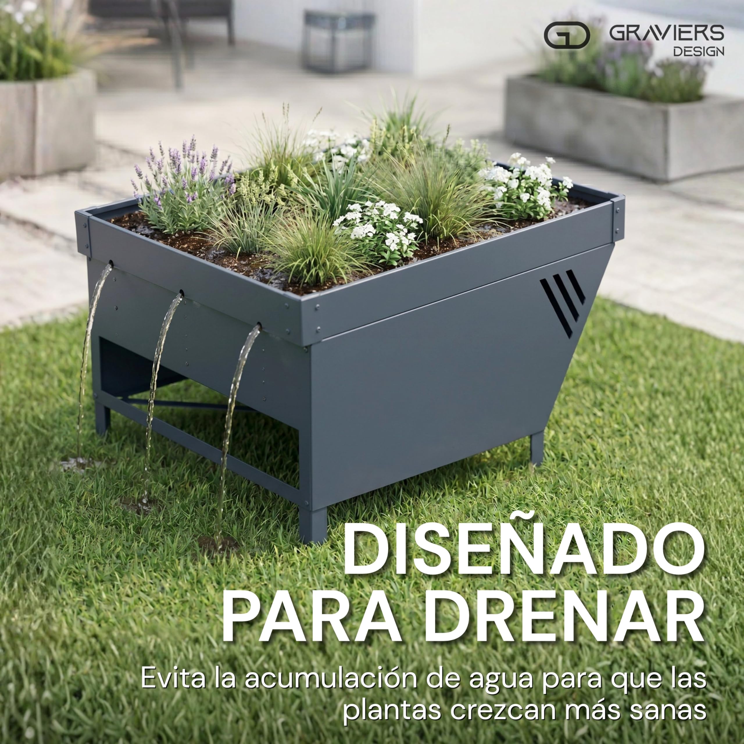 Graviers Garaje para robot cortacésped con jardinera, antracita RAL 7016, techo para robot de césped, protección solar y protección contra la lluvia, acero 60 x 70 x 39,6 cm