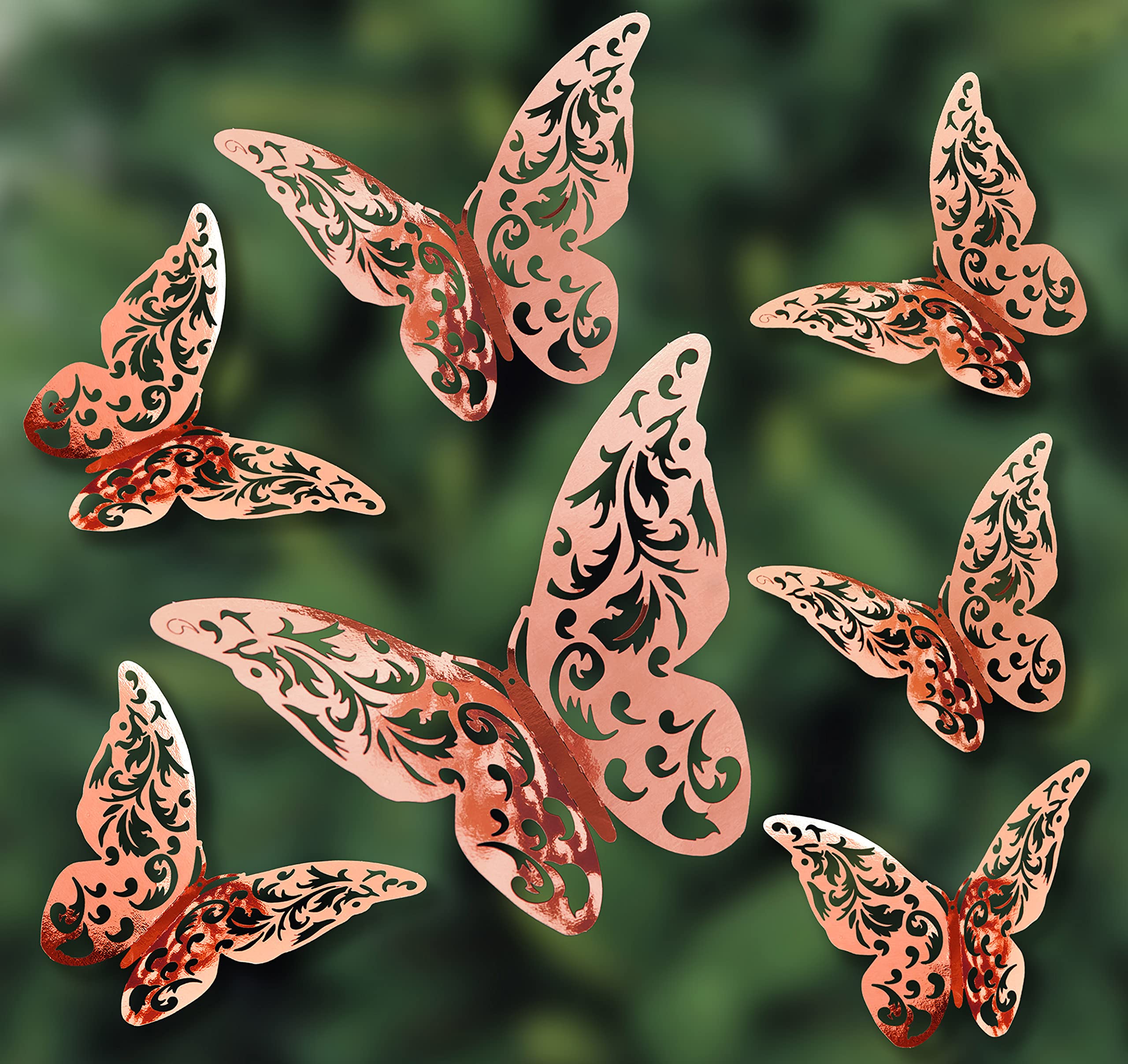 12 pegatinas de mariposa de 8 cm a 12 cm de oro 3D de mariposa pegatinas de pared decoración del hogar Decoración de Navidad Artes y manualidades (oro rosa)
