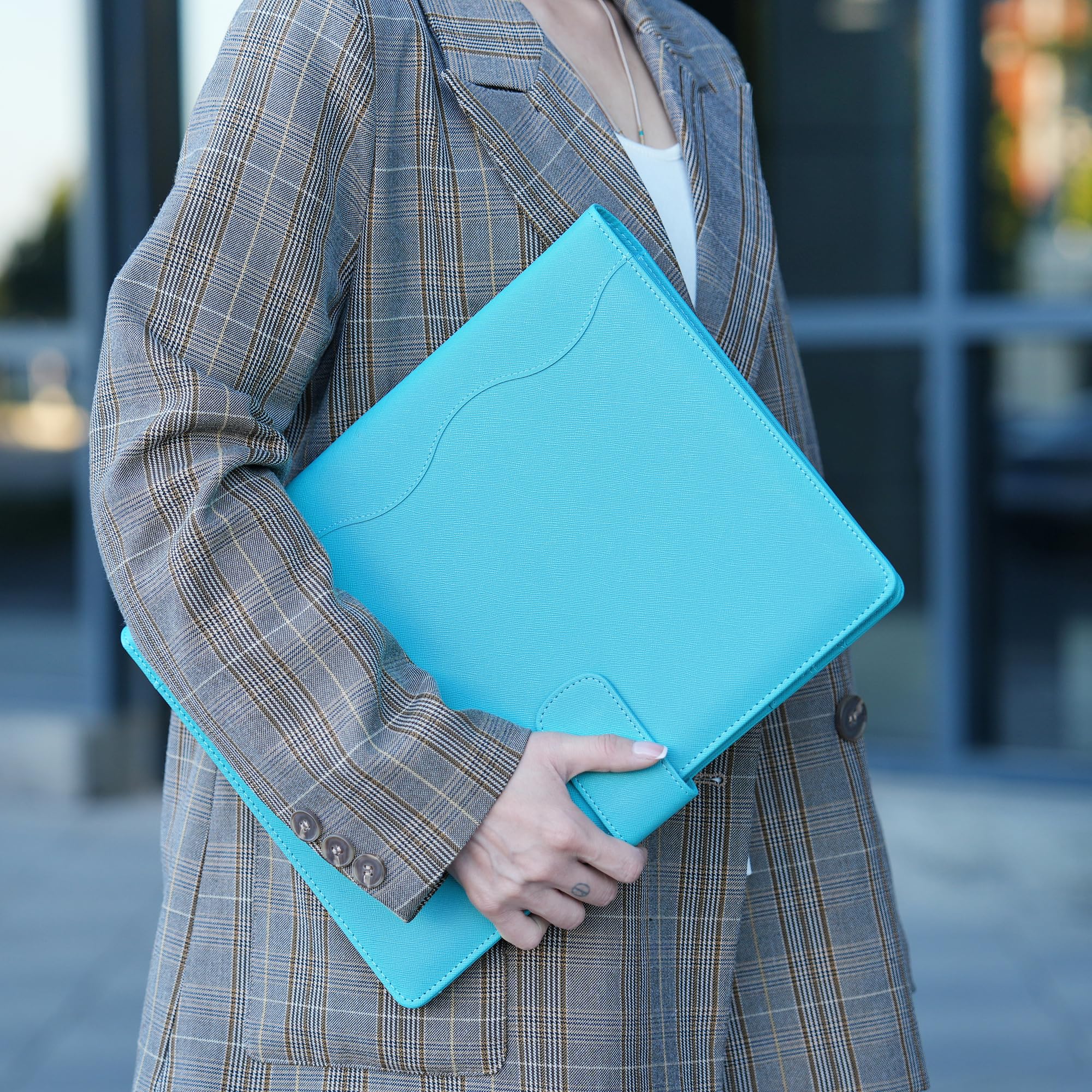 Wonderpool Portadocumenti A4 PU Pelle 4 Anelli Raccoglitore Rimovibile Tasca Funzionale Organizzatore Ufficio Viaggi Scuola Ciano