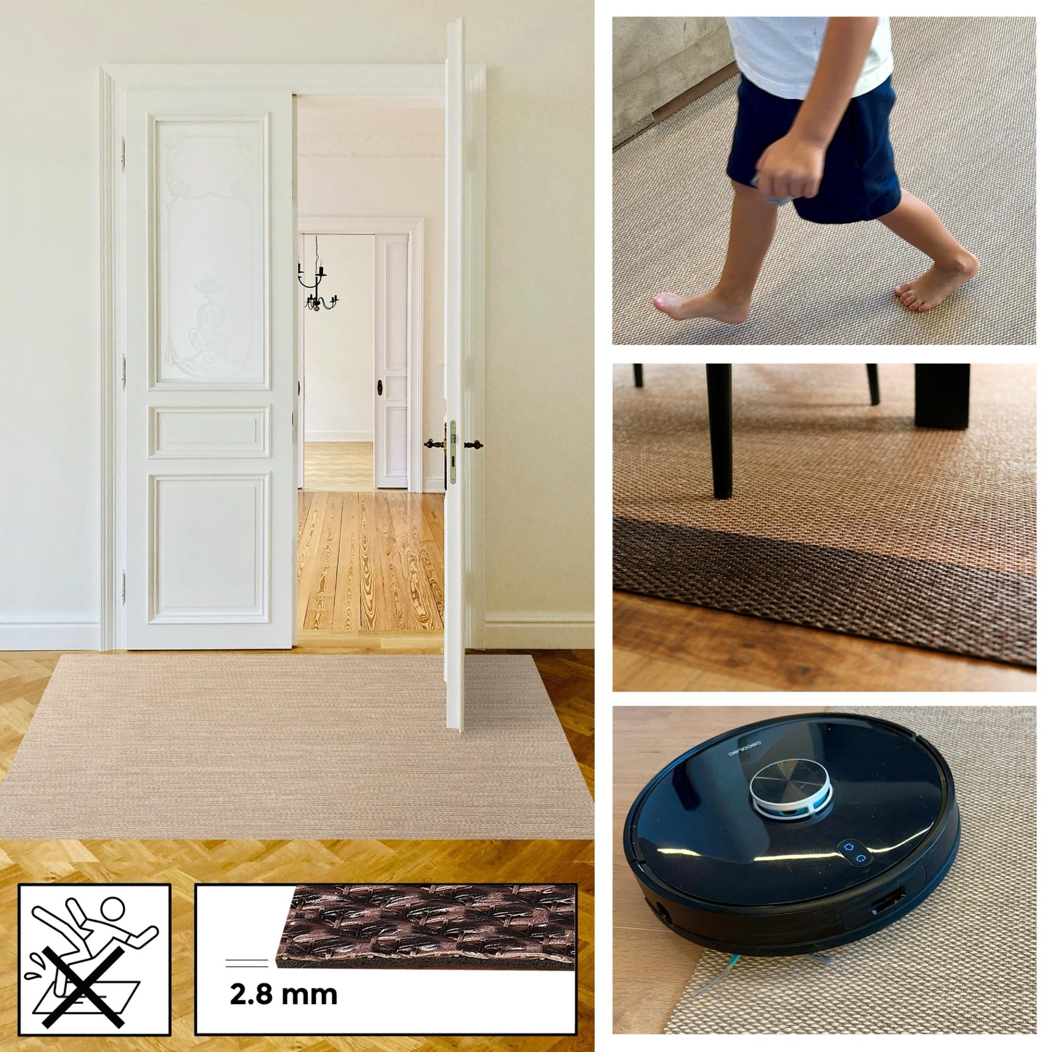 STORESDECO Tapis Vinyle Tissé Premium Haute Qualité Lavable Antidérapant Extra-Plat Résistant et Facile à Nettoyer pour Cuisine, Salon, Couloir, Intérieur et Extérieur Couleur Beige 60 x 90 cm