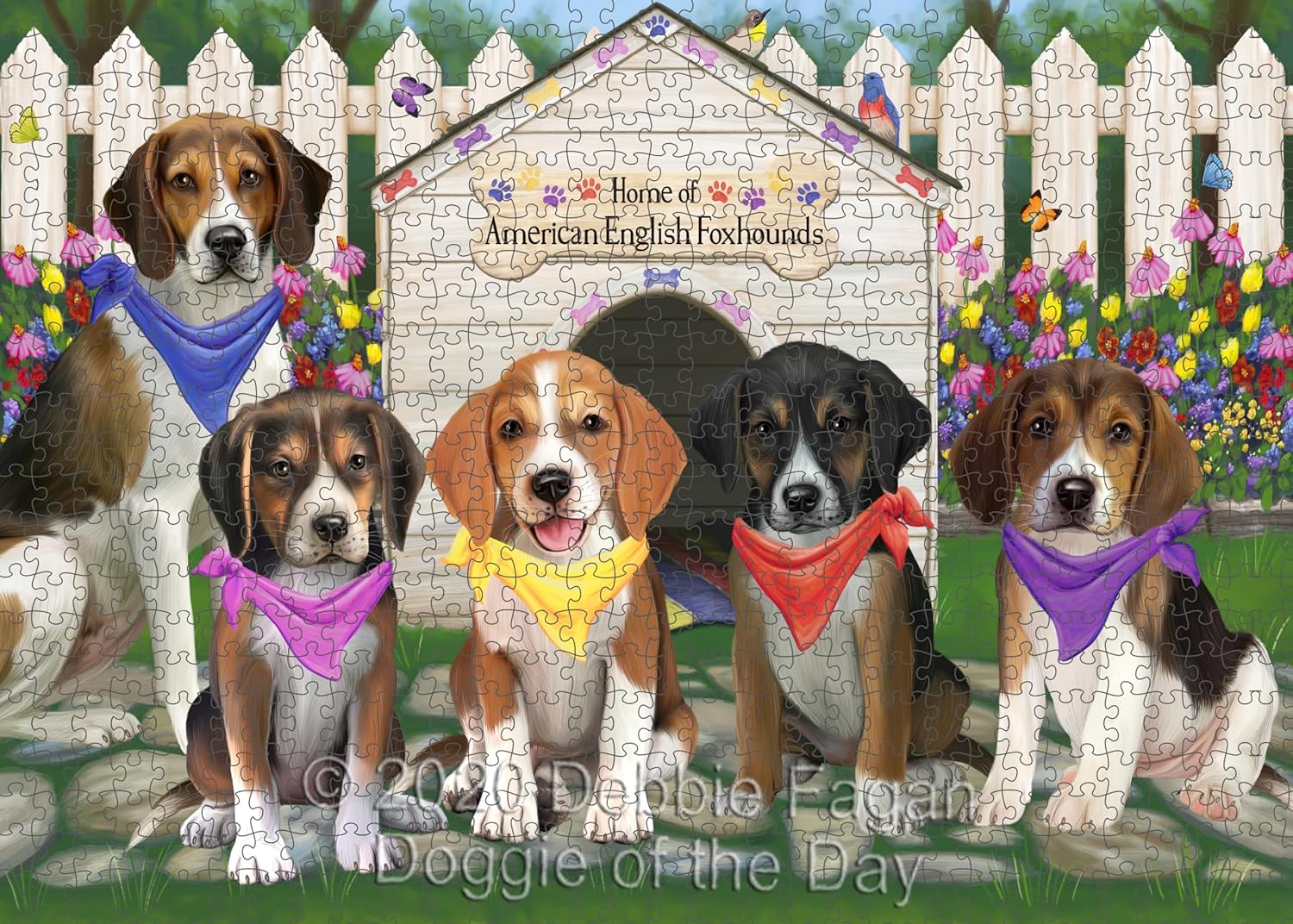 Spring Dog House American English Foxhound Dog Jigsaw Puzzle for Adults - Animal Printed Interlocking Puzzle Game Artwork - Gift for Dog Lover's -300 Pcs 11"x14"