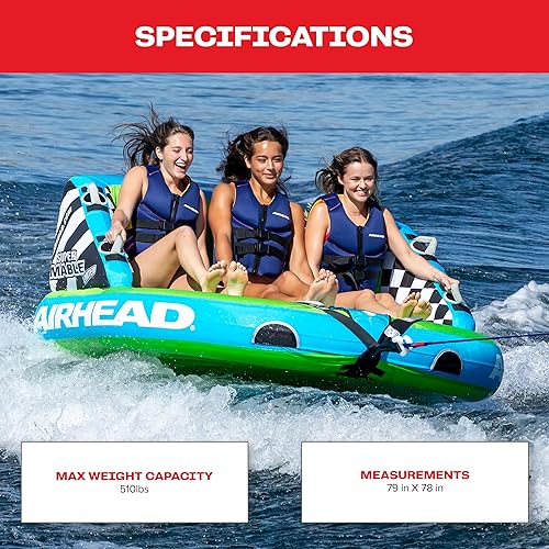 Miniatura 62 de Airhead Tubo inflable remolcable Mable, modelos de 1-4 jinetes, puntos de remolque duales, cubierta completa de nailon, almohadillas de espuma EVA