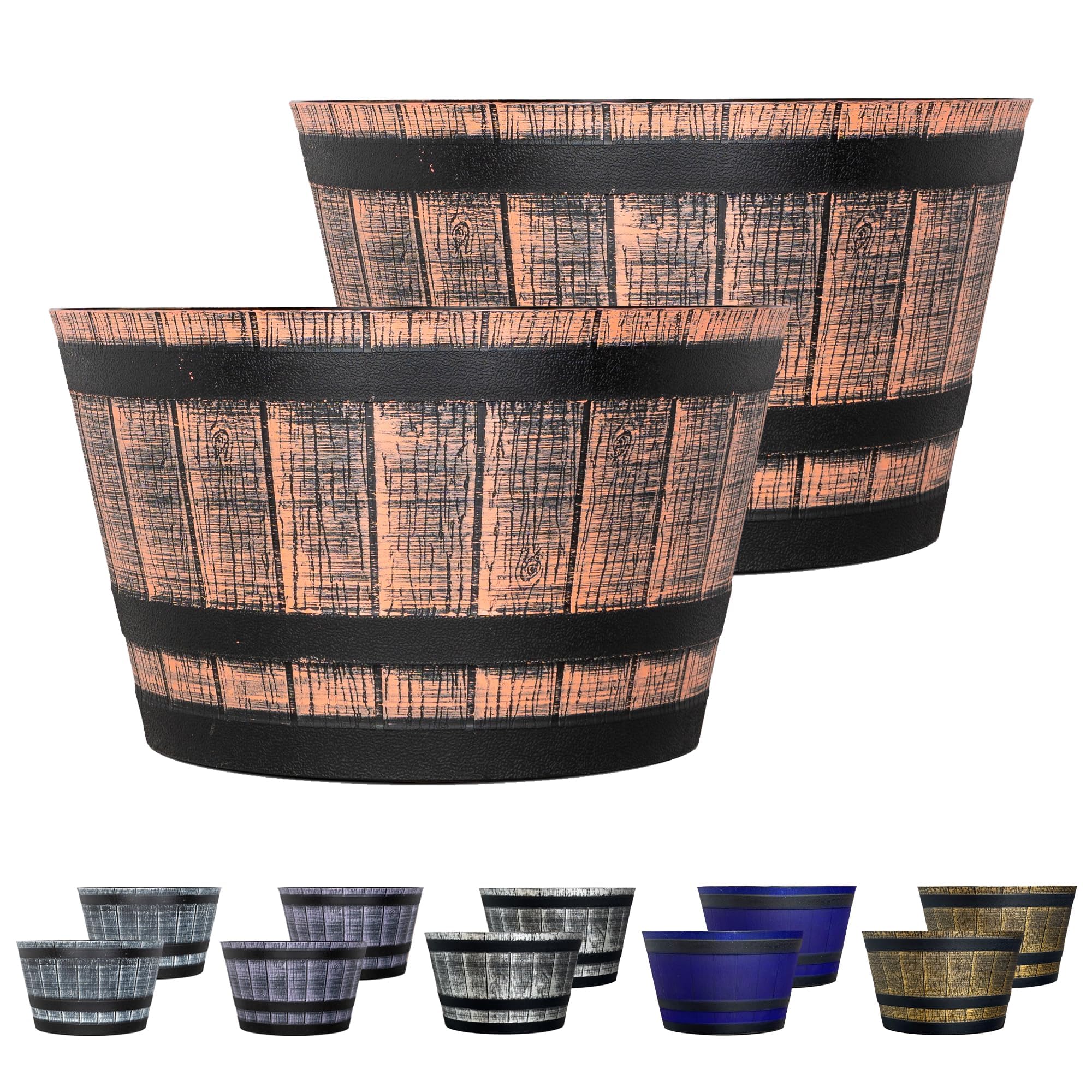 Sg Traders Tan Large Half Barrel Cask Planter, Indoor Plant Pot With Drainage Holes, Flower Pots Outdoor Garden Planters, 52 X 31Cm - Pack Of 2