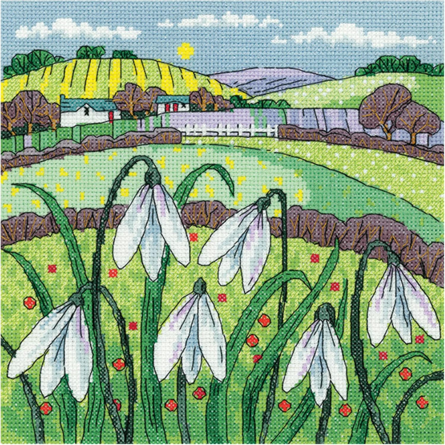 Heritage Counted Cross Stitch kit Aida Snowdrop Landscape, KCSD1615-A, 20,5x20,5cm, DIY
