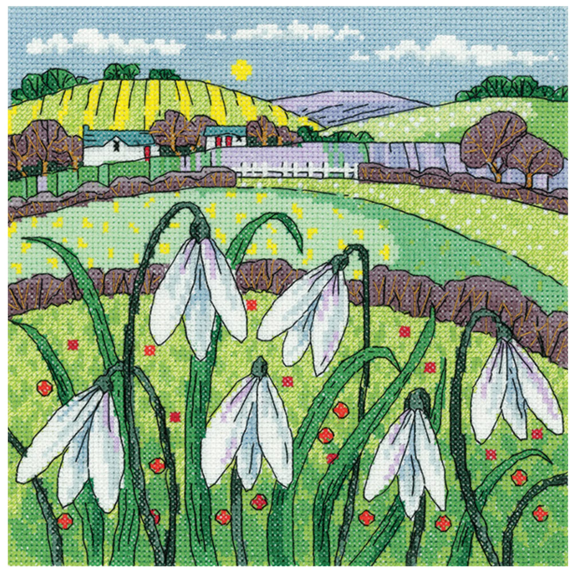 Heritage Crafts Snowdrop Landscape Counted Cross Stitch Kit