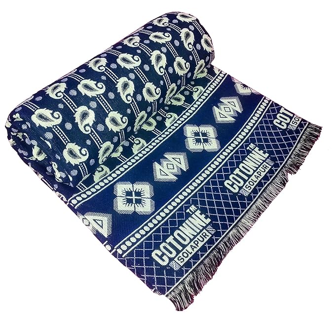 Cotonine, Cotton Single Size Solapur Chaddar Blanket, Blue Pack of 1