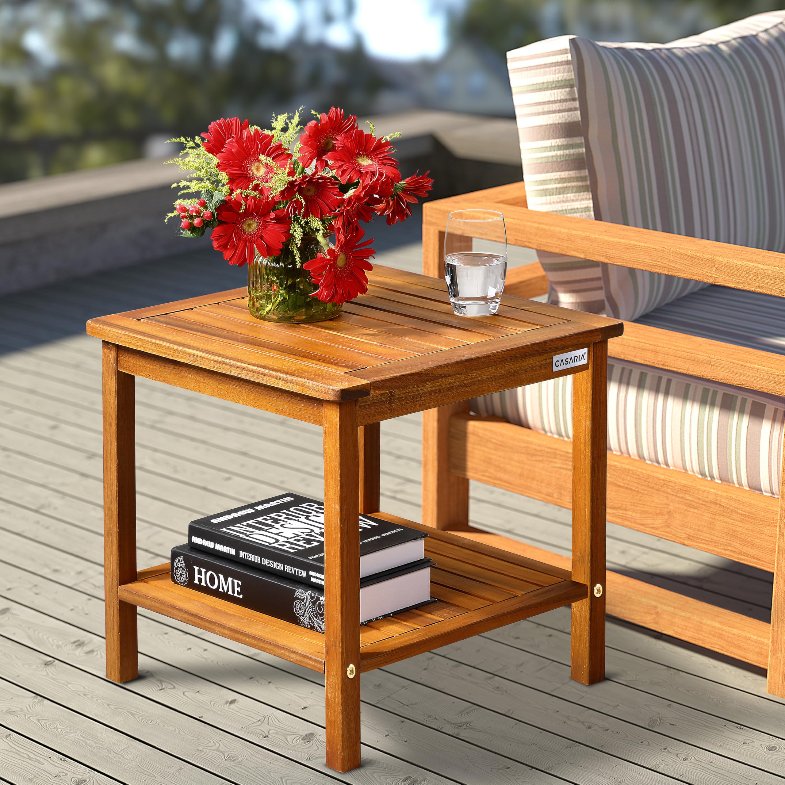 Casaria Table Basse de Jardin Washington en Bois d'acacia 45 x 45 cm Table d'appoint 2 Niveaux intérieur extérieur