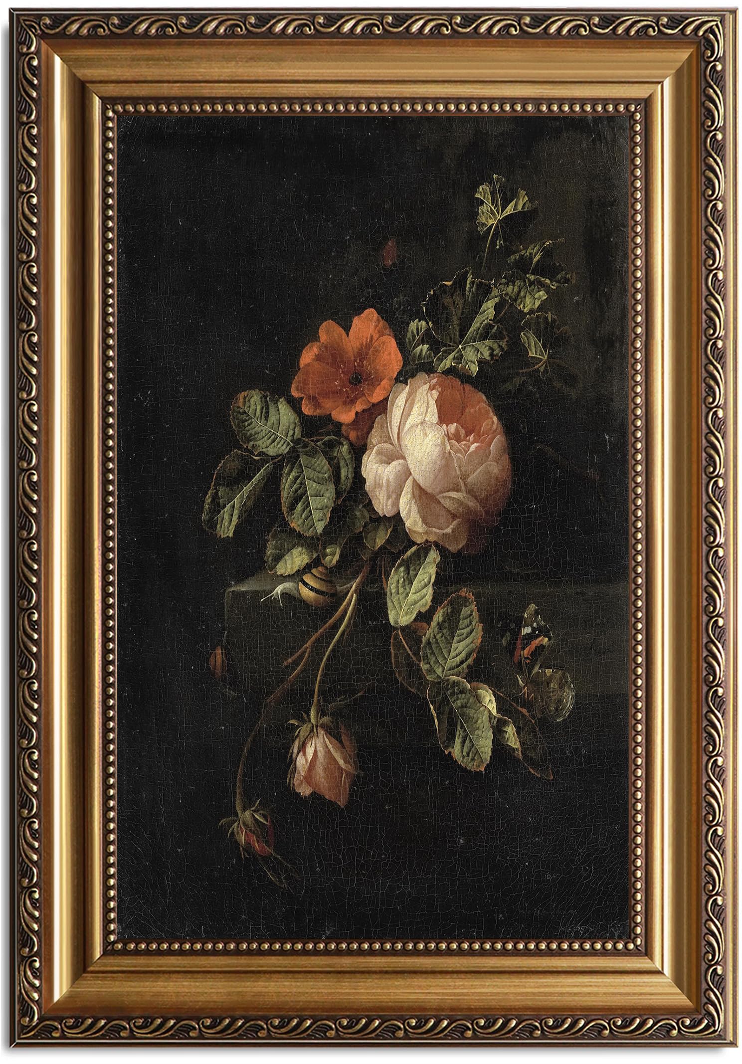 ASTRDECOR Framed Canvas Wall Art of Vintage Flower, Floral Rose Retro Picture Paintings, Botanical Floral Wall Artwork, Victorian Picture Framed Prints for Living Room Gallery Decor - 20''x30'' — image 1