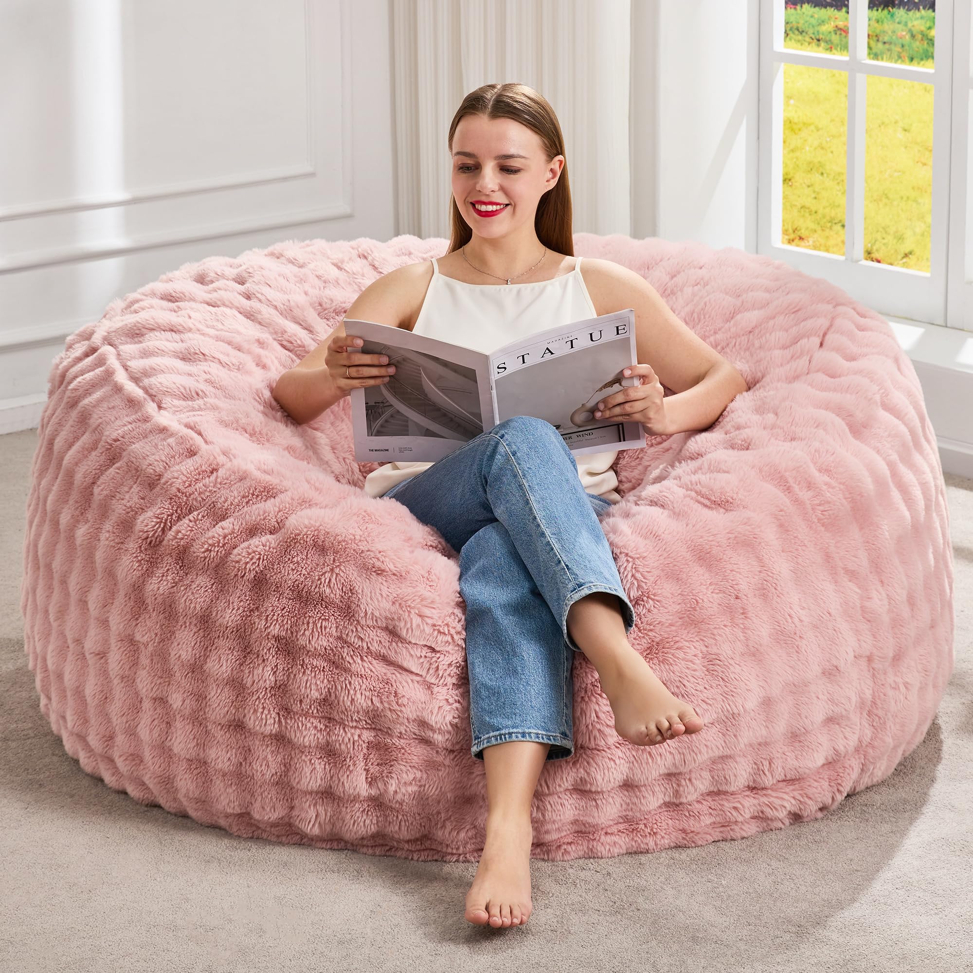 Hobestluk Bean Bag Chairs Beanbag Chair with Filler Adult Bean Bags with Fluffy & Machine Washable Cover, Giant Bean Bag Chairs for Aduts (Pink, 4FT-