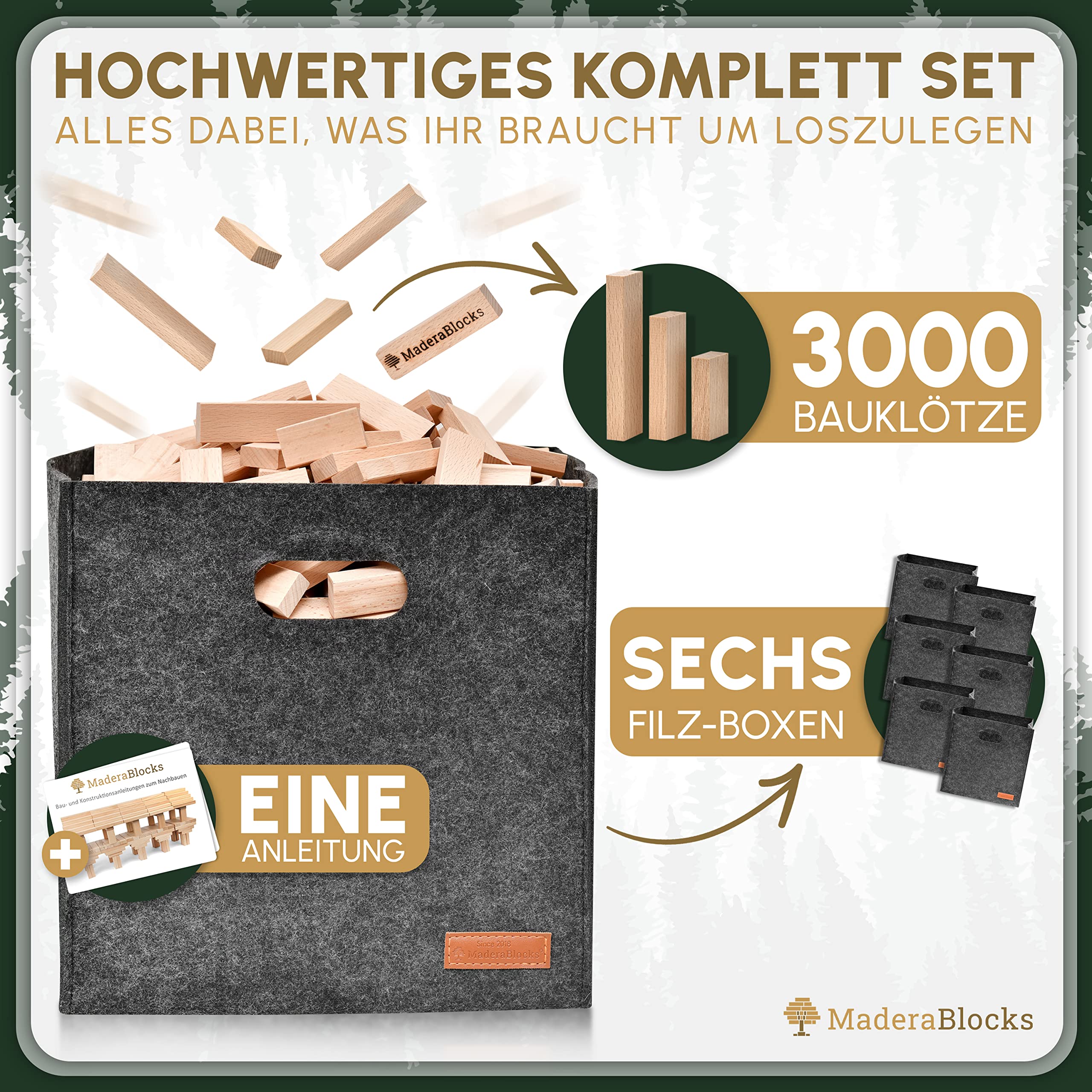 1.000-3.000 Holzbausteine Natur Für Kitas + 1x Baumpflanzung, 100% Made in Ravensburg Bauklötze Natur Holz Kinder Konstruktions-Spielzeug, Motorik