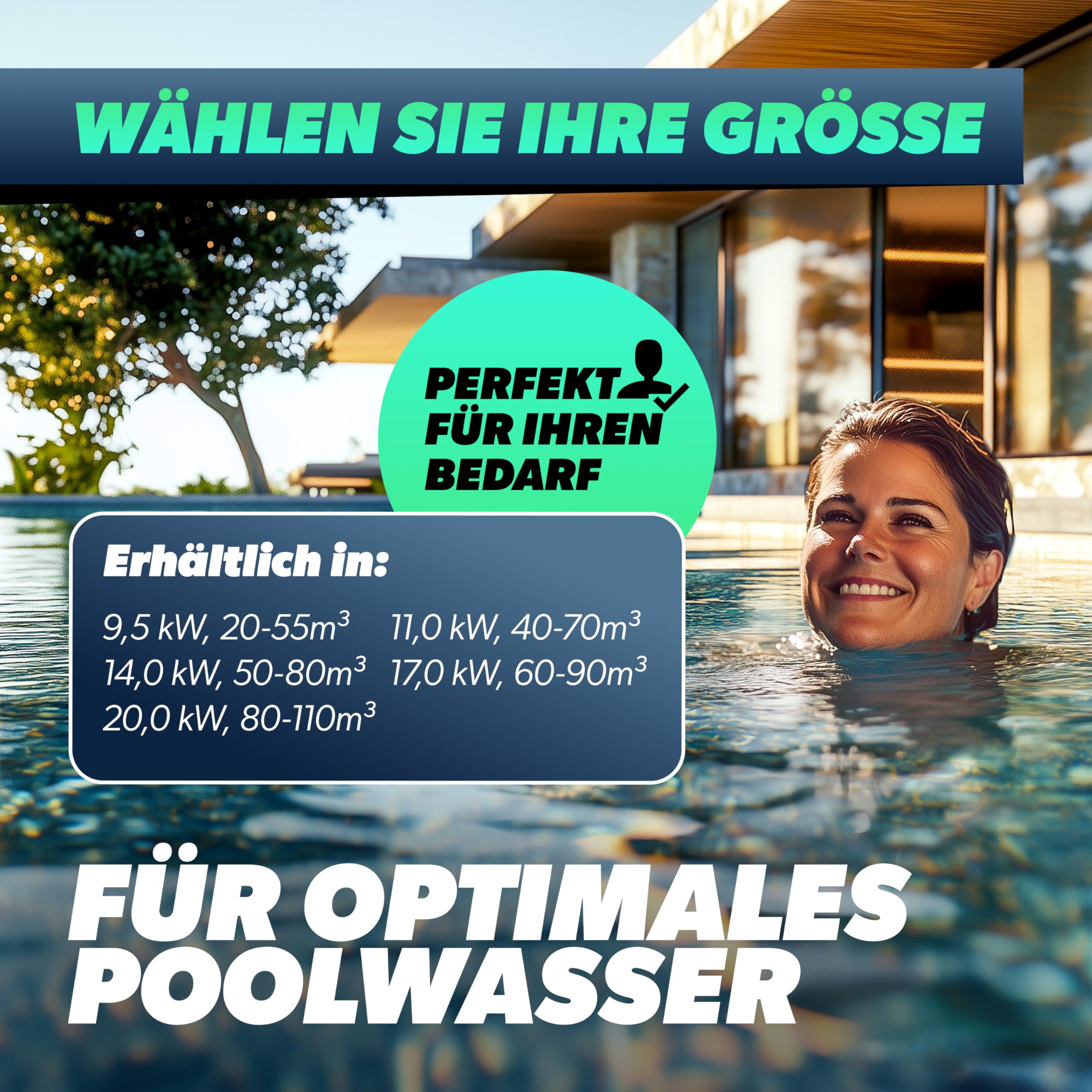 poolomio® Wärmepumpe Pool 20 bis 55m³ | Effiziente Full Inverter Wärmepumpe Invermo 9,5 kW mit Smarter App-Steuerung | Ultra leise Poolheizung mit Smarter App-Steuerung (9.500 Watt, COP 15)