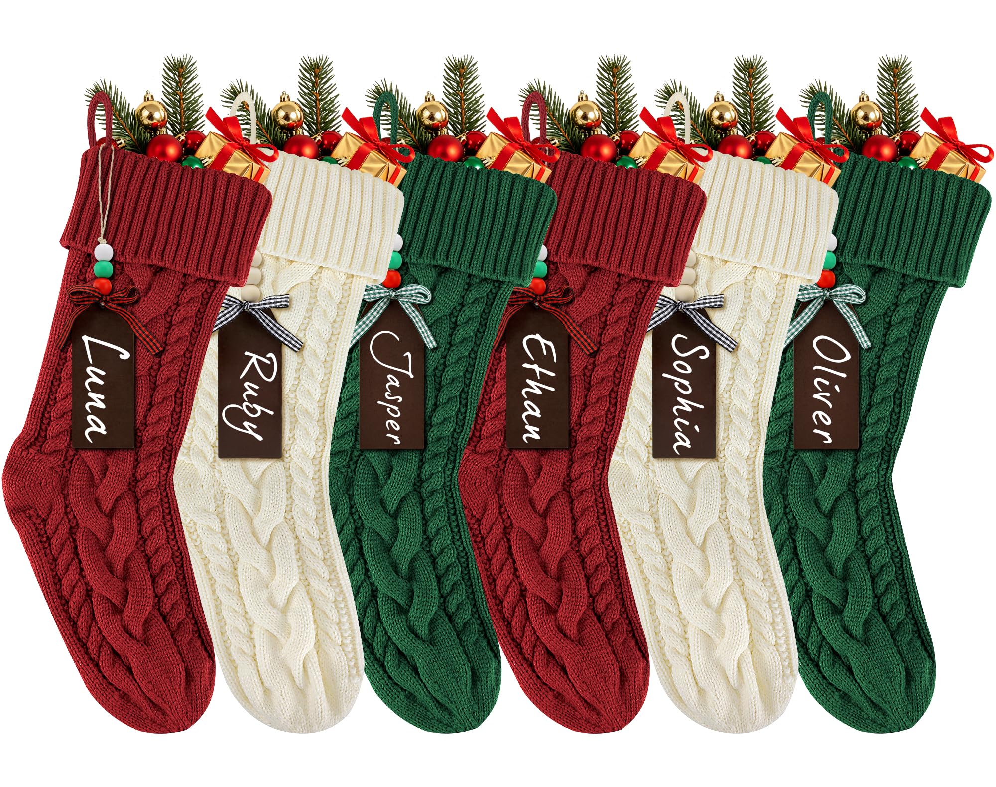 Medias de Navidad, paquete de 6 medias de Navidad de punto grandes de 18 pulgadas, calcetines de Navidad colgantes para decoración familiar de Navidad y regalos
