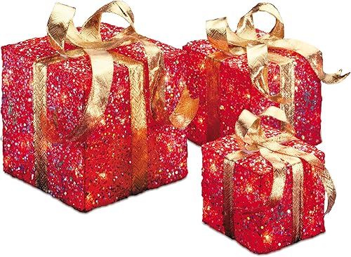 National Tree Company lit - Juego de 3 piezas de decoración navideña artificial, incluye luces blancas preencordadas, 10 x 10 x 10.6 pulgadas, color