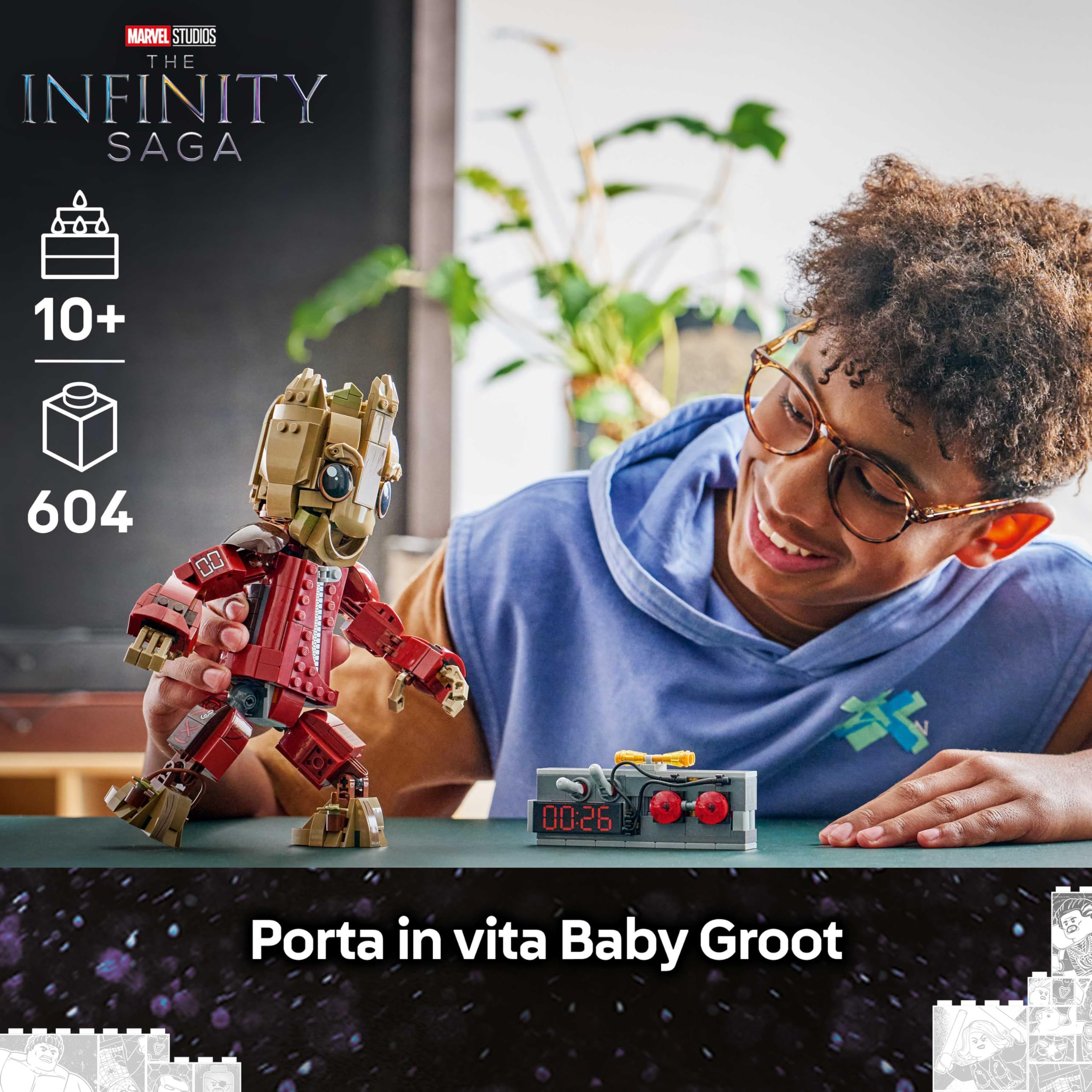 LEGO | Marvel Groot in Tuta da Ravager - Action Figure Giocattolo da Collezione per Supereroi - Decorazione per Camera da Letto o Scrivania - Regalo di Compleanno per Bambini e Fan da 10 Anni - 76341