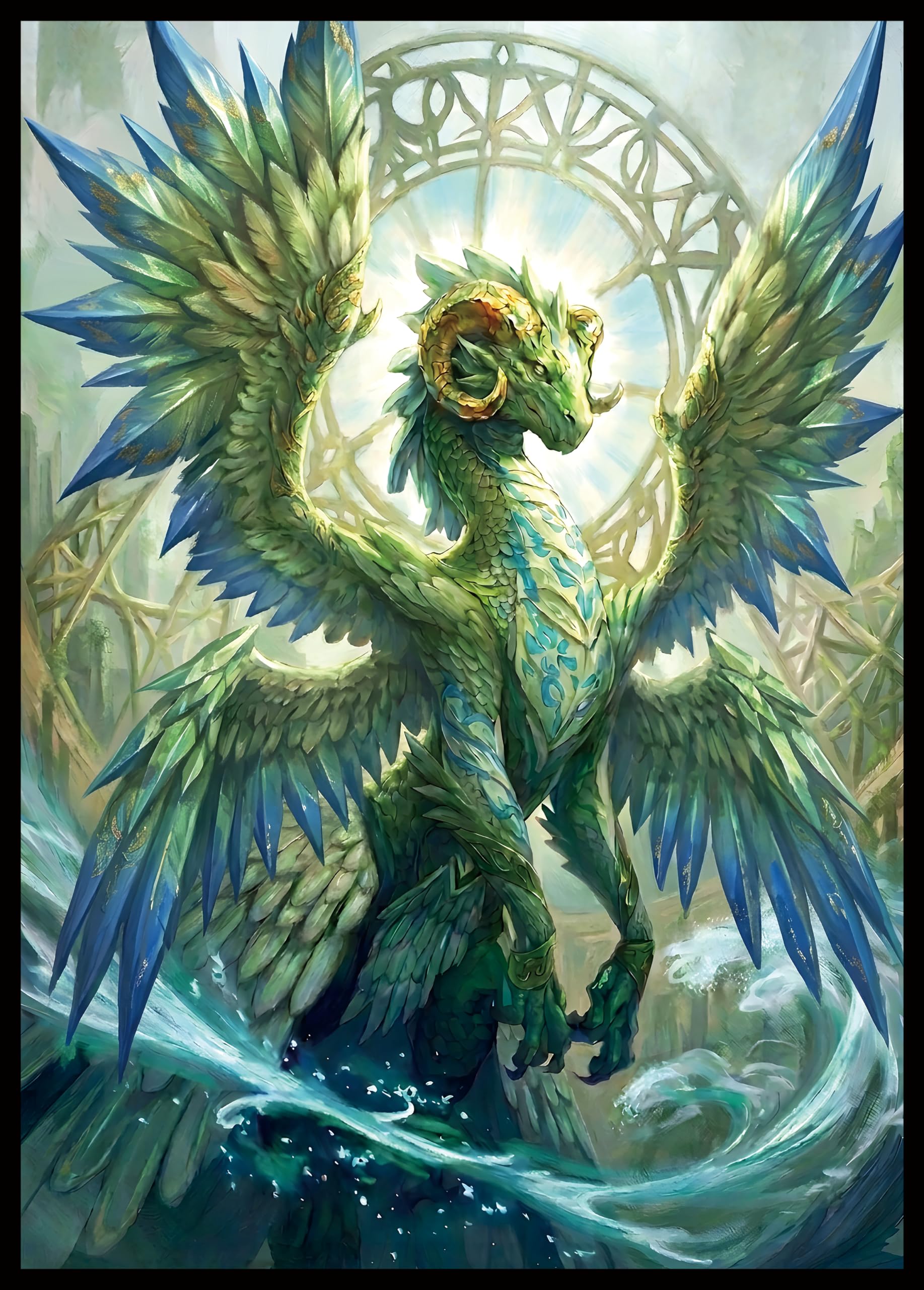 FUNinEDH MTG Card Sleeves - Green Blue Dragon - 100 CT EDH Commander Sleeves for Magic the Gathering