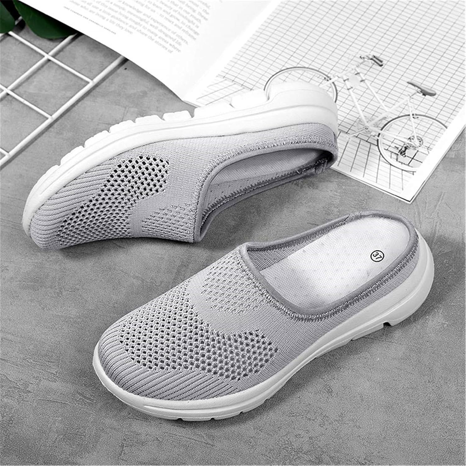 BIFINI Womens Backless Sneakers Mesh Slip-on Mule Shoes Breathable Slippers - Image 3