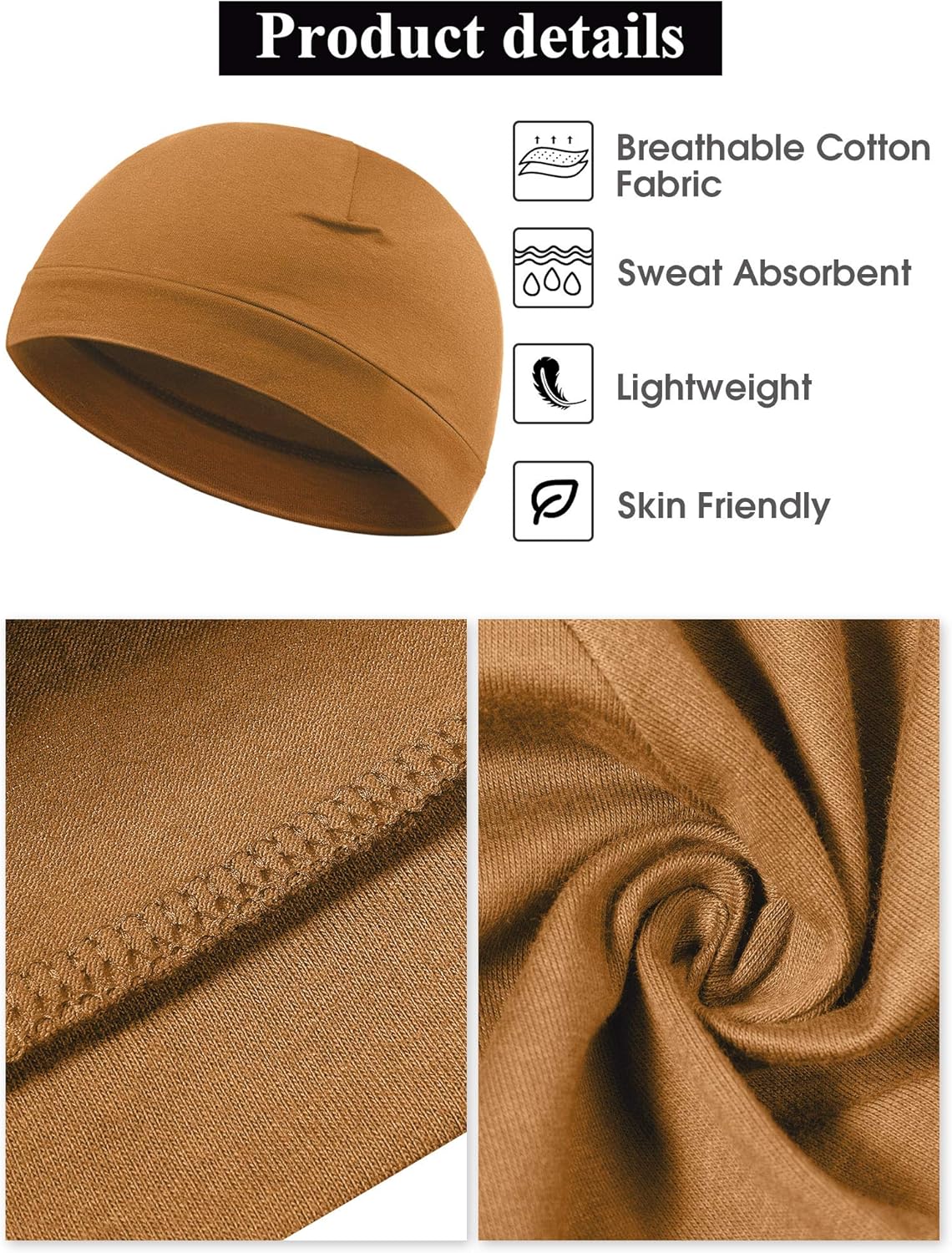 Syhood 6 Pieces Men Skull Caps Cotton Beanies Sleep Hats Multifunctional Helmet Liner Cap for Men and Women - Image 2