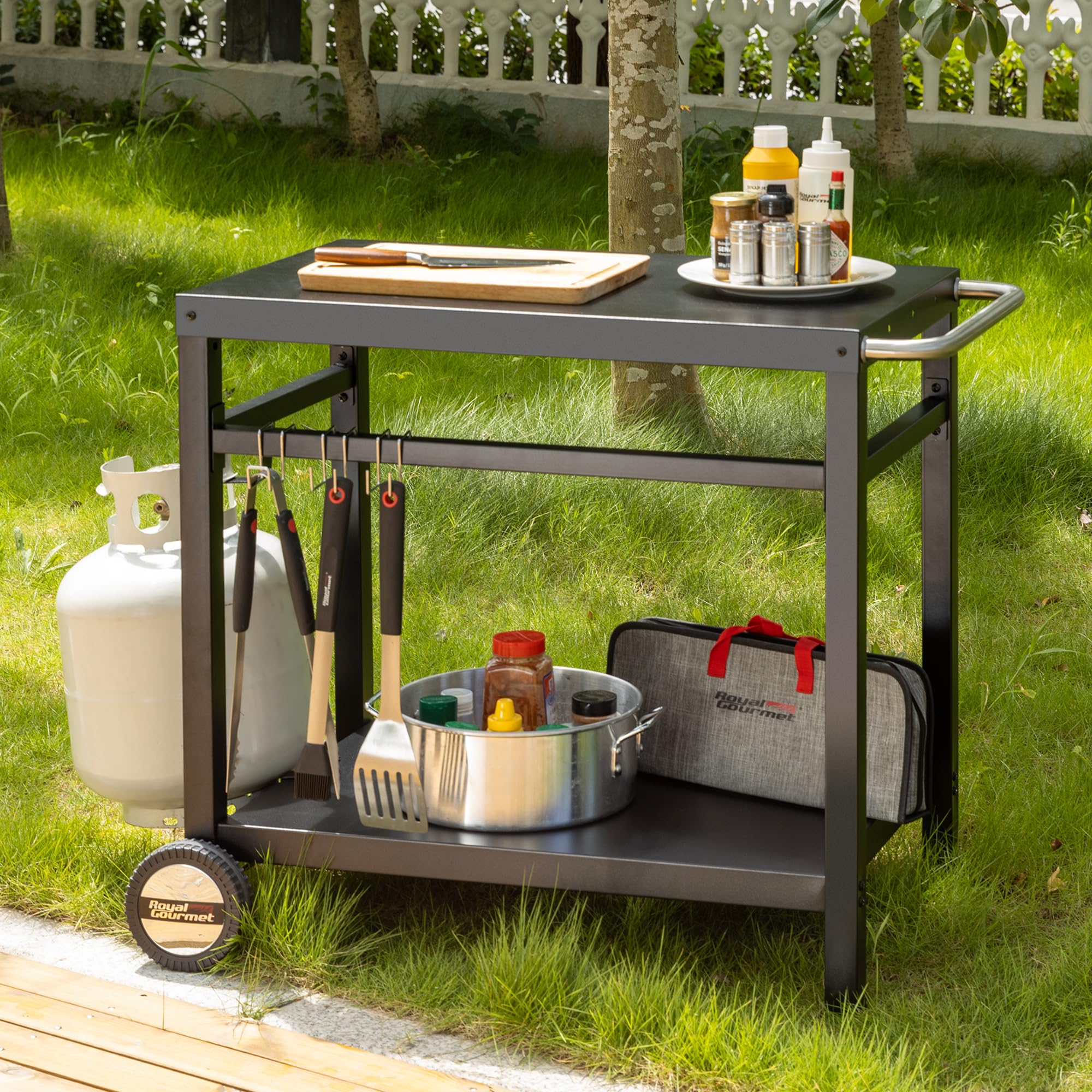 Royal Gourmet - Carro para Barbacoa de Metal con Gran Superficie de Trabajo, Apto para postres de jardín, Horno de Pizza, 100,5 x 59 x 81 cm, Color Negro