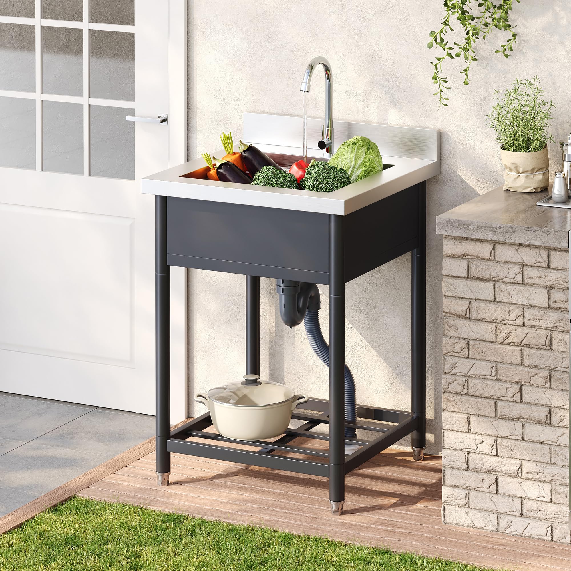 Fregadero exterior de un lavabo independiente de 60 x 60 cm con estante