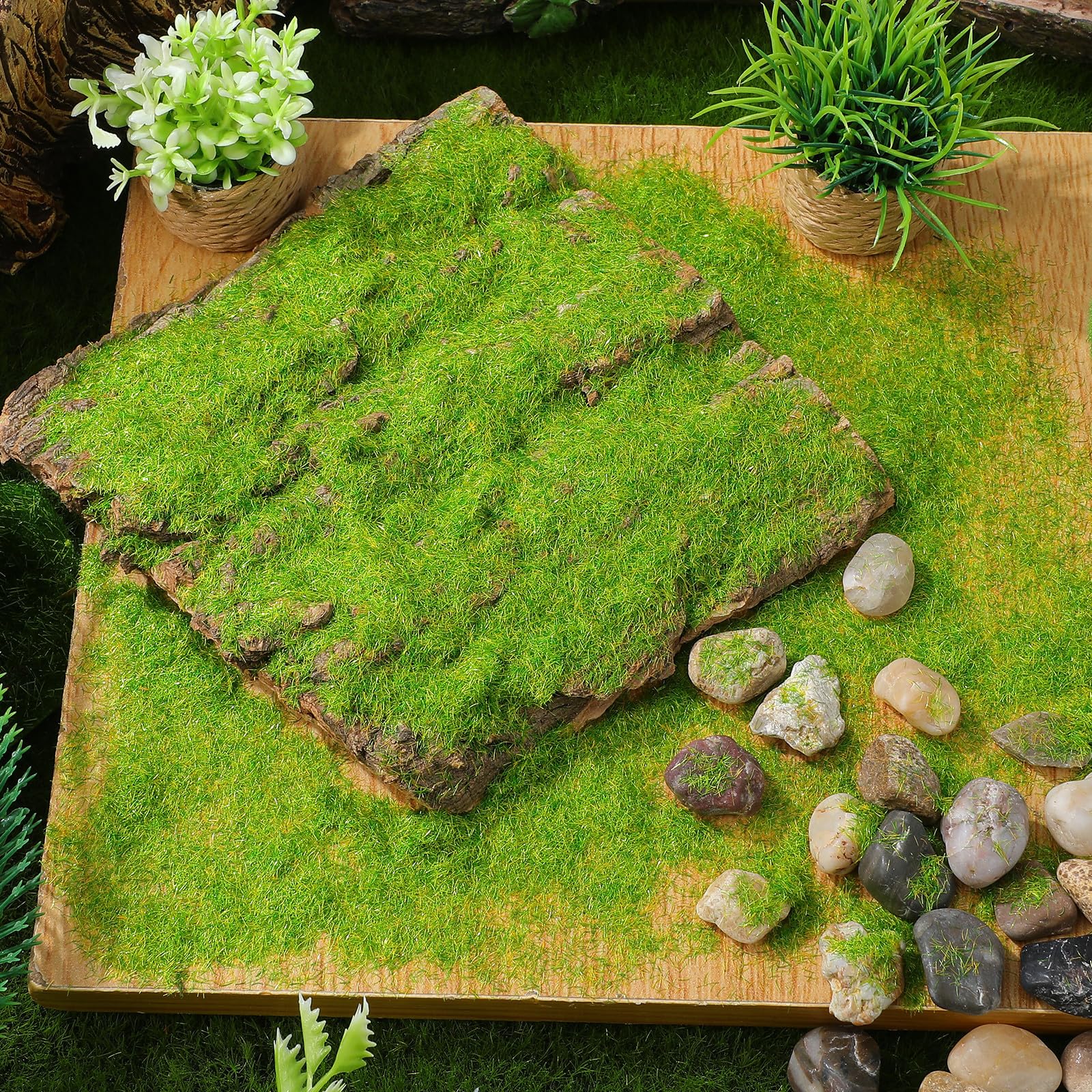 Polvo de Césped Artificial de Nailon Verde para Ambientación de Paisajes y Jardines, Larga Duración Mantenimiento Diario, Adecuado para Estanterías de Oficina Color Aleatorio