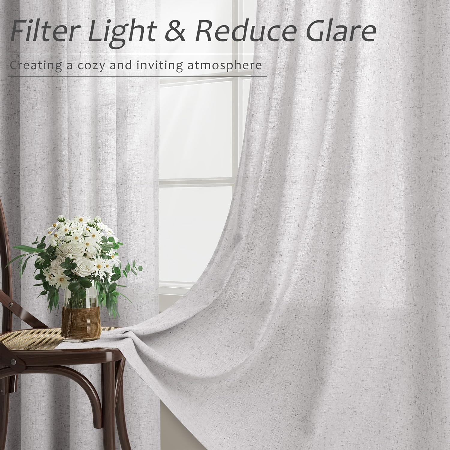 Aersas Silver 108 Inch Linen Curtains for Sliding Door Living Room Grommet Neutral Farmhouse Boho Light Filtering Semi Sheer Curtain Drapes for Bedroom 108 Inches Long