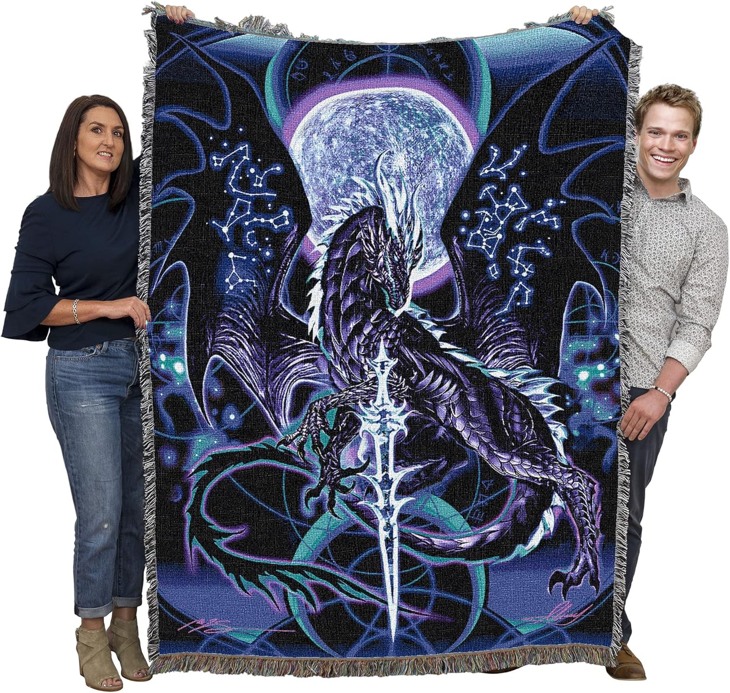 Pure Country Weavers Night Blade Dragon Blanket by Ruth Thompson - Gift Dragon Fantasy Tapestry Throw Woven from Cotton - Made in The USA (72x54)
